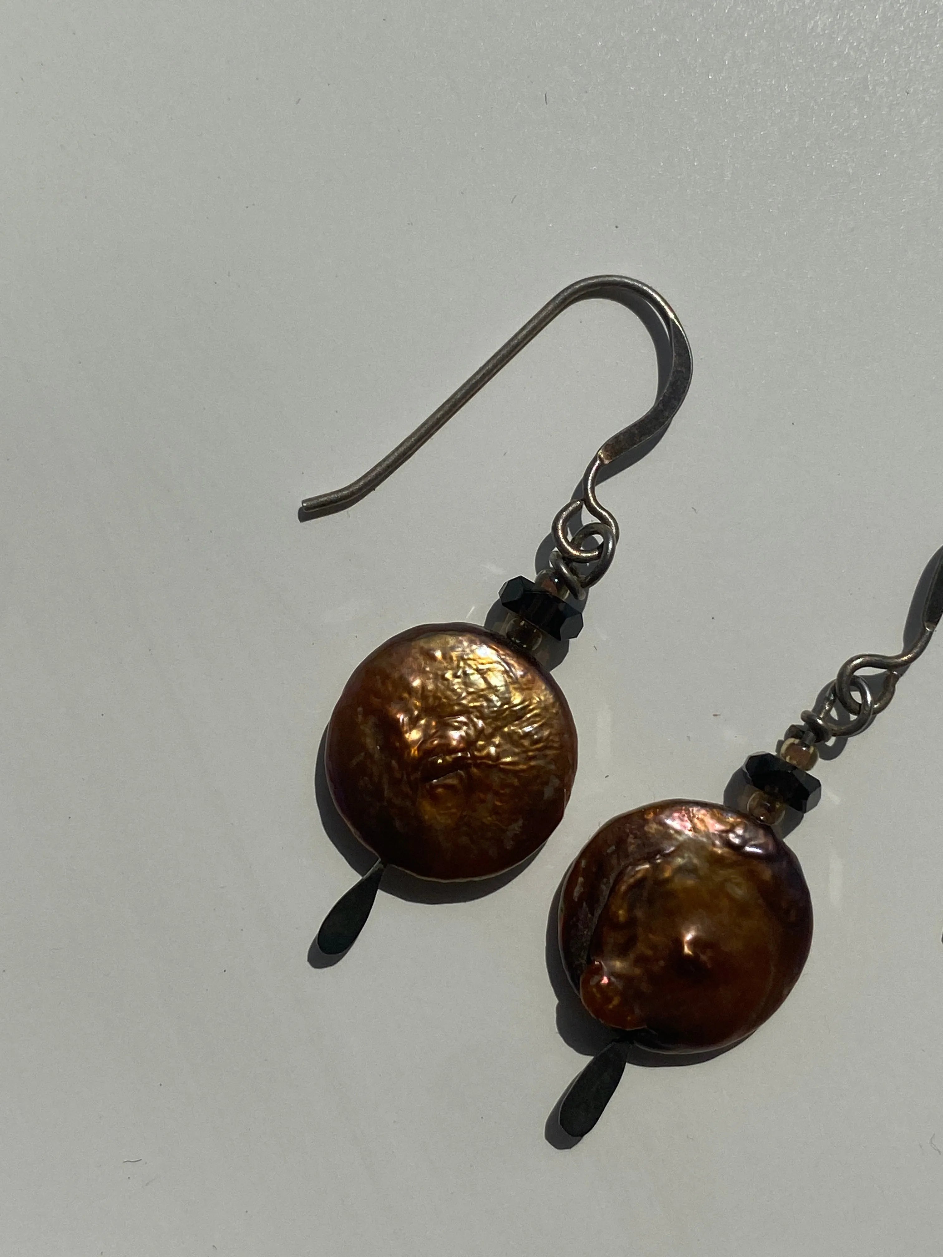 Bronze Freshwater Coin Pearl Drop Earrings - Balagan Vintage Earrings 90s, Earrings