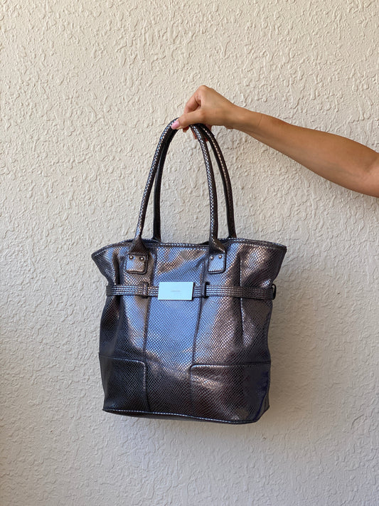 Calvin Klein Snakeskin Faux Leather Tote Bag Metallic Black Grey Purse - Balagan Vintage Shoulder Bag 00s, 90s, bag, NEW IN, shoulder bag, summer, Y2K