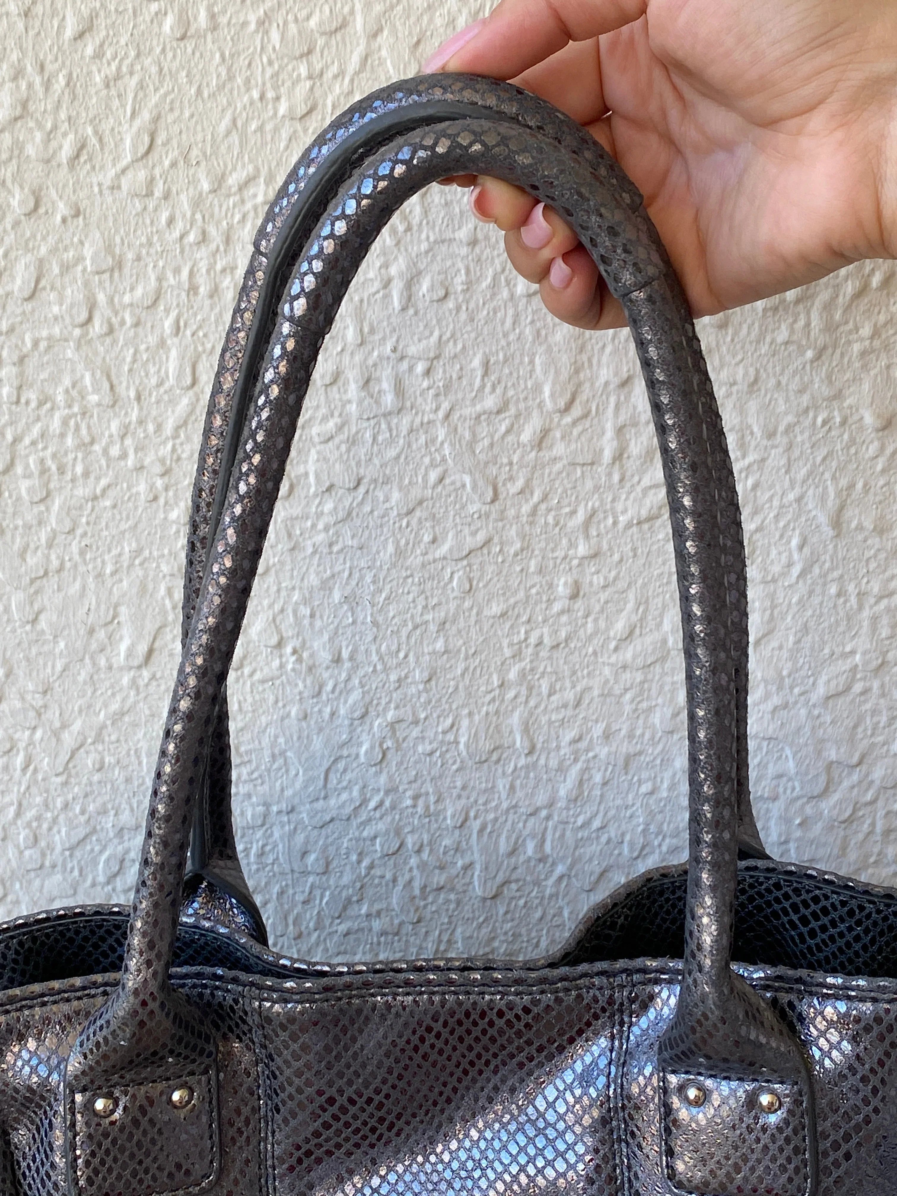 Calvin Klein Snakeskin Faux Leather Tote Bag Metallic Black Grey Purse - Balagan Vintage Shoulder Bag 00s, 90s, bag, NEW IN, shoulder bag, summer, Y2K