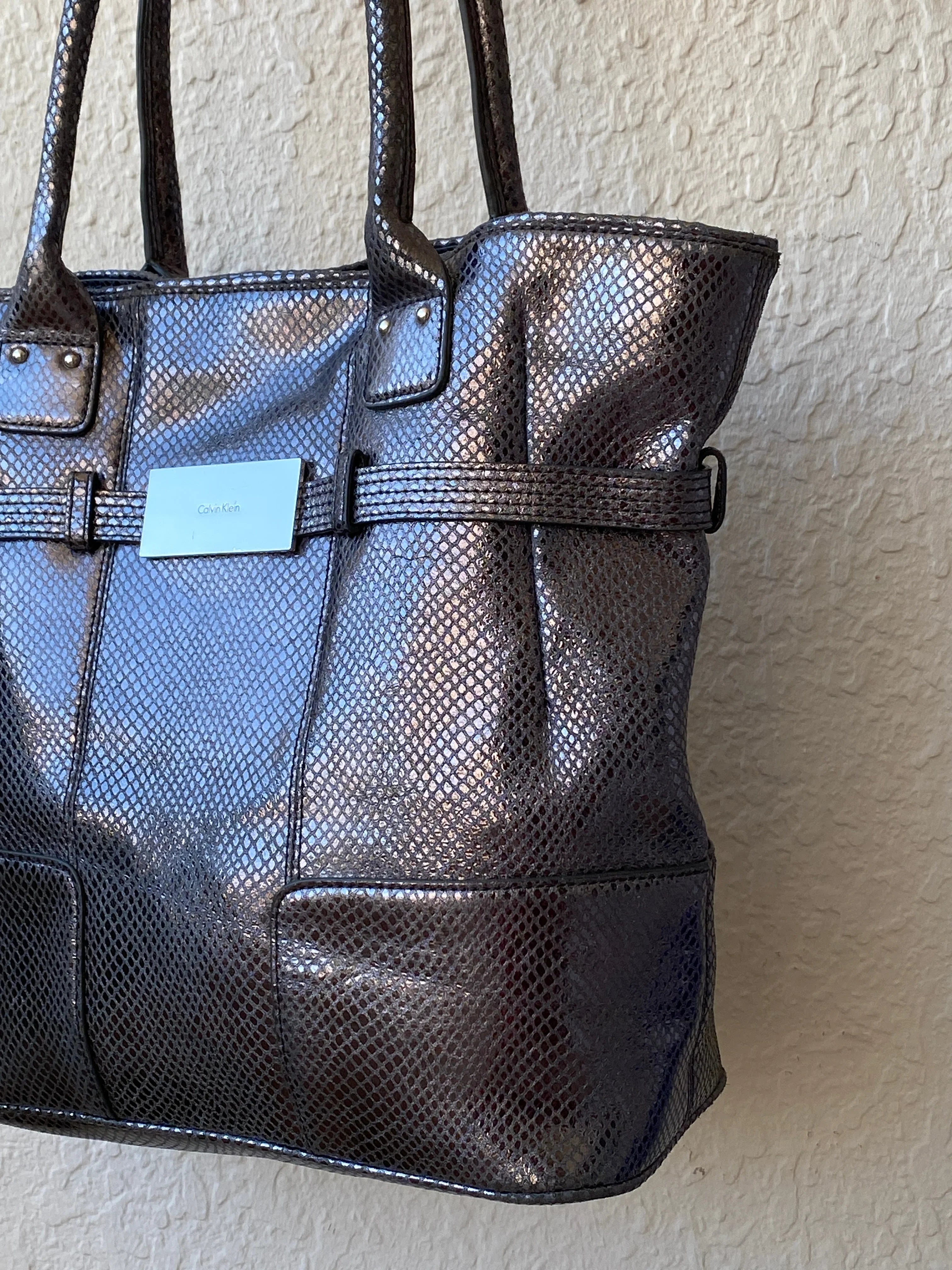 Calvin Klein Snakeskin Faux Leather Tote Bag Metallic Black Grey Purse - Balagan Vintage Shoulder Bag 00s, 90s, bag, NEW IN, shoulder bag, summer, Y2K