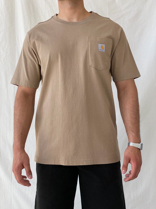 Carhartt WIP Pocket Men’s Loose Fit Beige Cotton T-shirt - M - Balagan Vintage Half Sleeve Top 90s, cotton, men top, NEW IN, Ramez, summer
