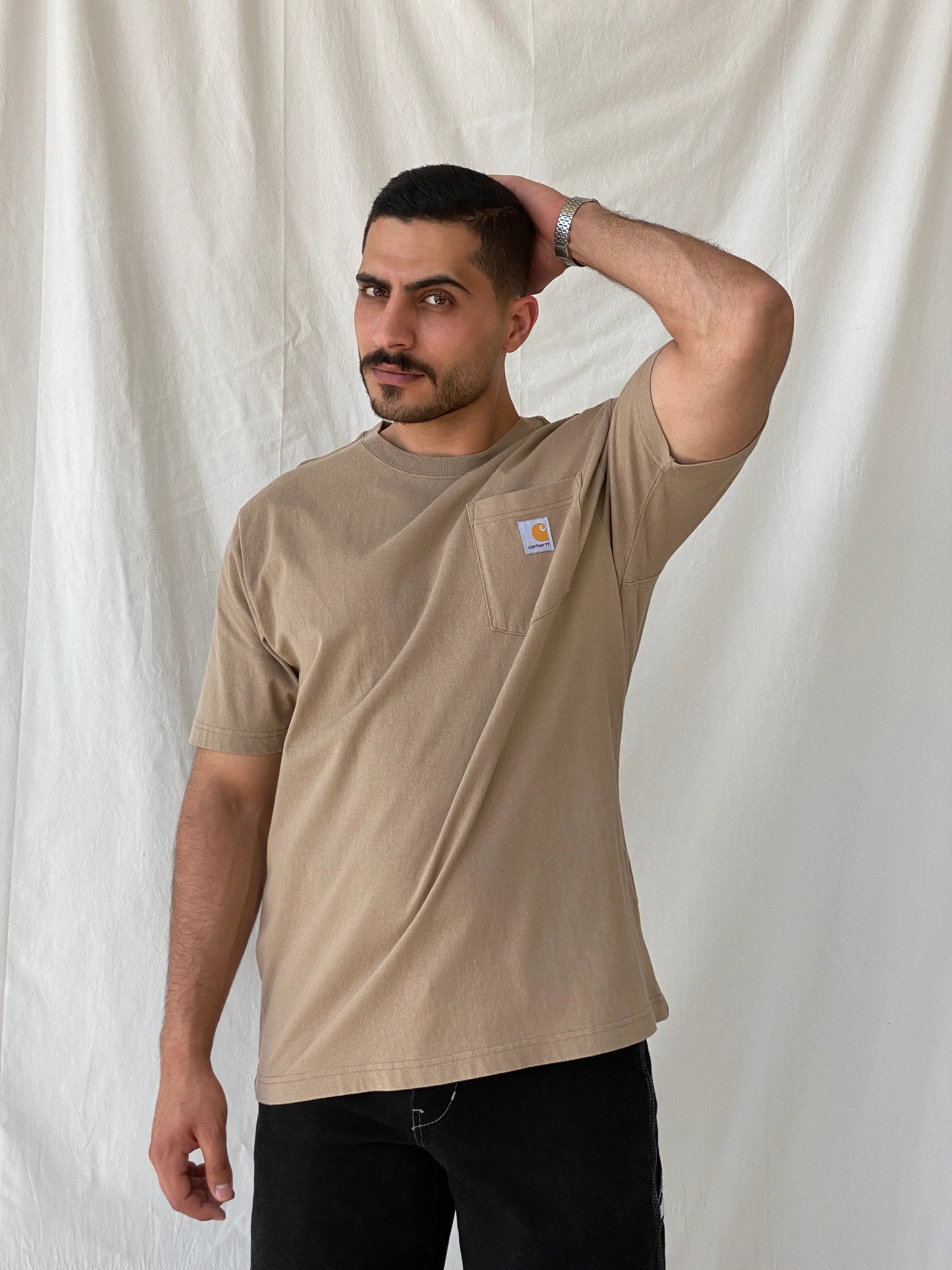 Carhartt WIP Pocket Men’s Loose Fit Beige Cotton T-shirt - M - Balagan Vintage Half Sleeve Top 90s, cotton, men top, NEW IN, Ramez, summer