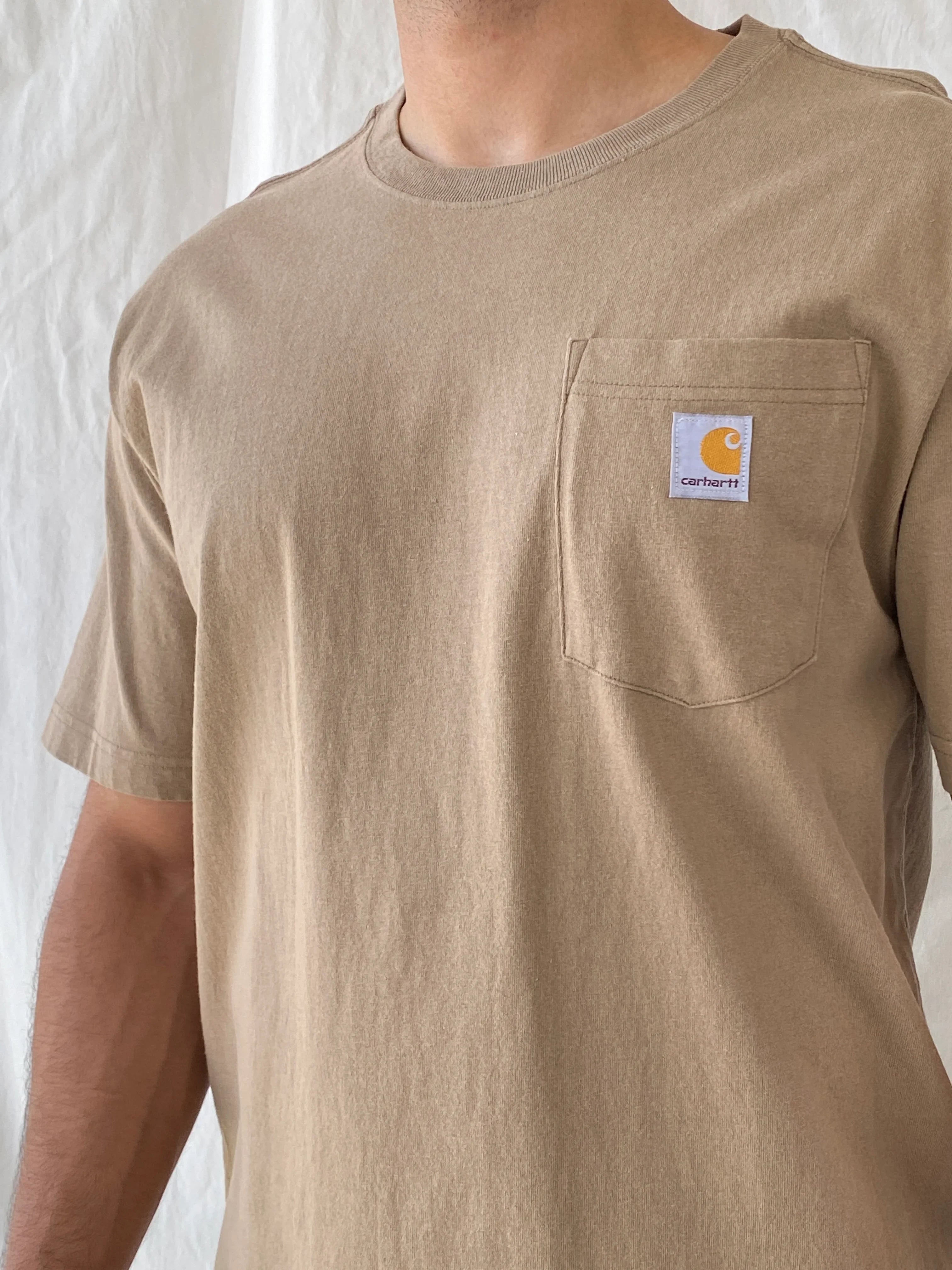 Carhartt WIP Pocket Men’s Loose Fit Beige Cotton T-shirt - M - Balagan Vintage Half Sleeve Top 90s, cotton, men top, NEW IN, Ramez, summer