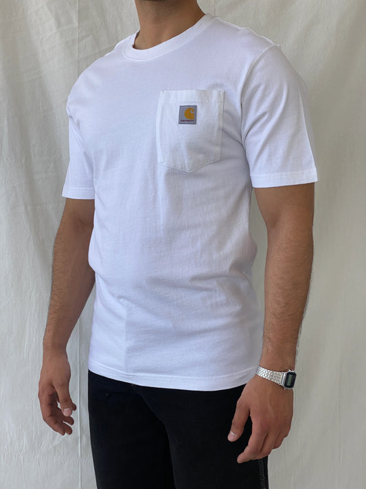 Carhartt WIP Pocket Men’s Loose Fit White Cotton T-shirt - S - Balagan Vintage Half Sleeve Top 90s, men top, NEW IN, Ramez, summer