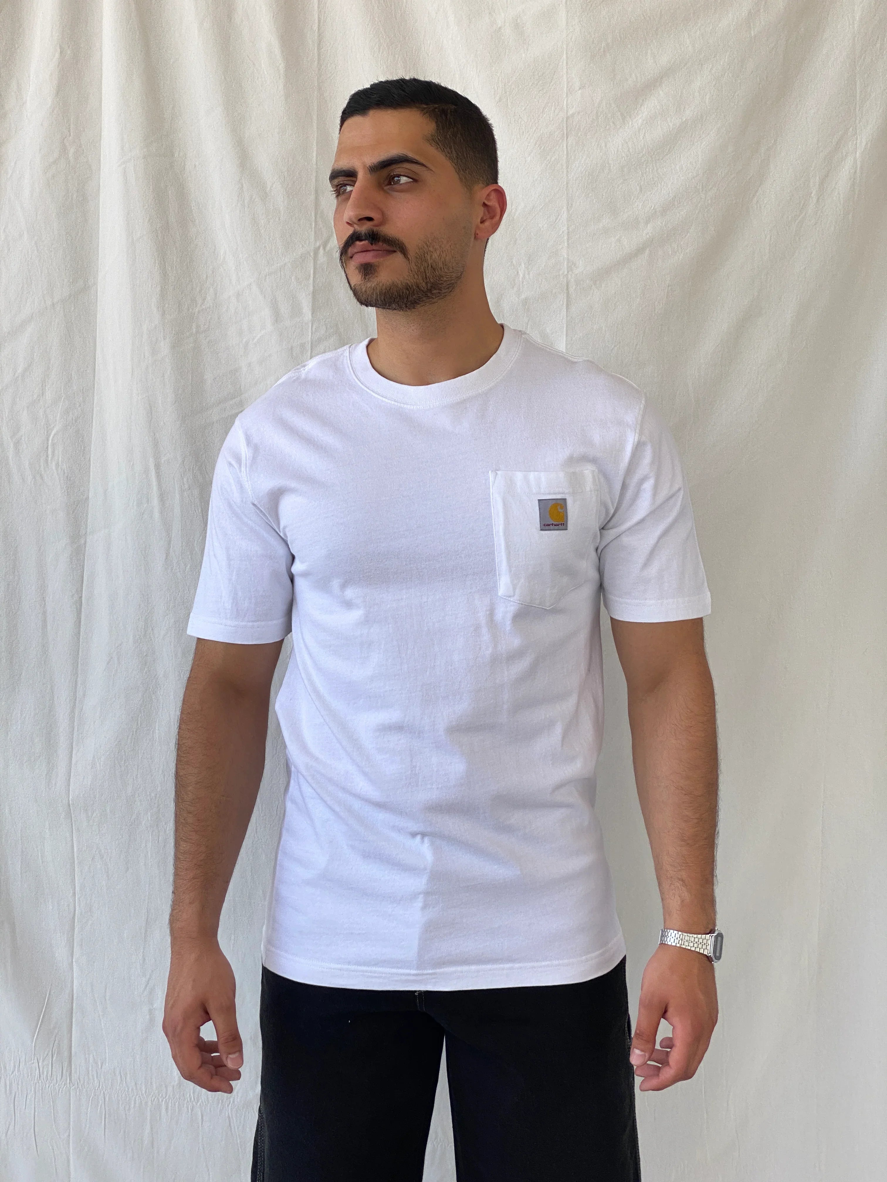 Carhartt WIP Pocket Men’s Loose Fit White Cotton T-shirt - S - Balagan Vintage Half Sleeve Top 90s, men top, NEW IN, Ramez, summer