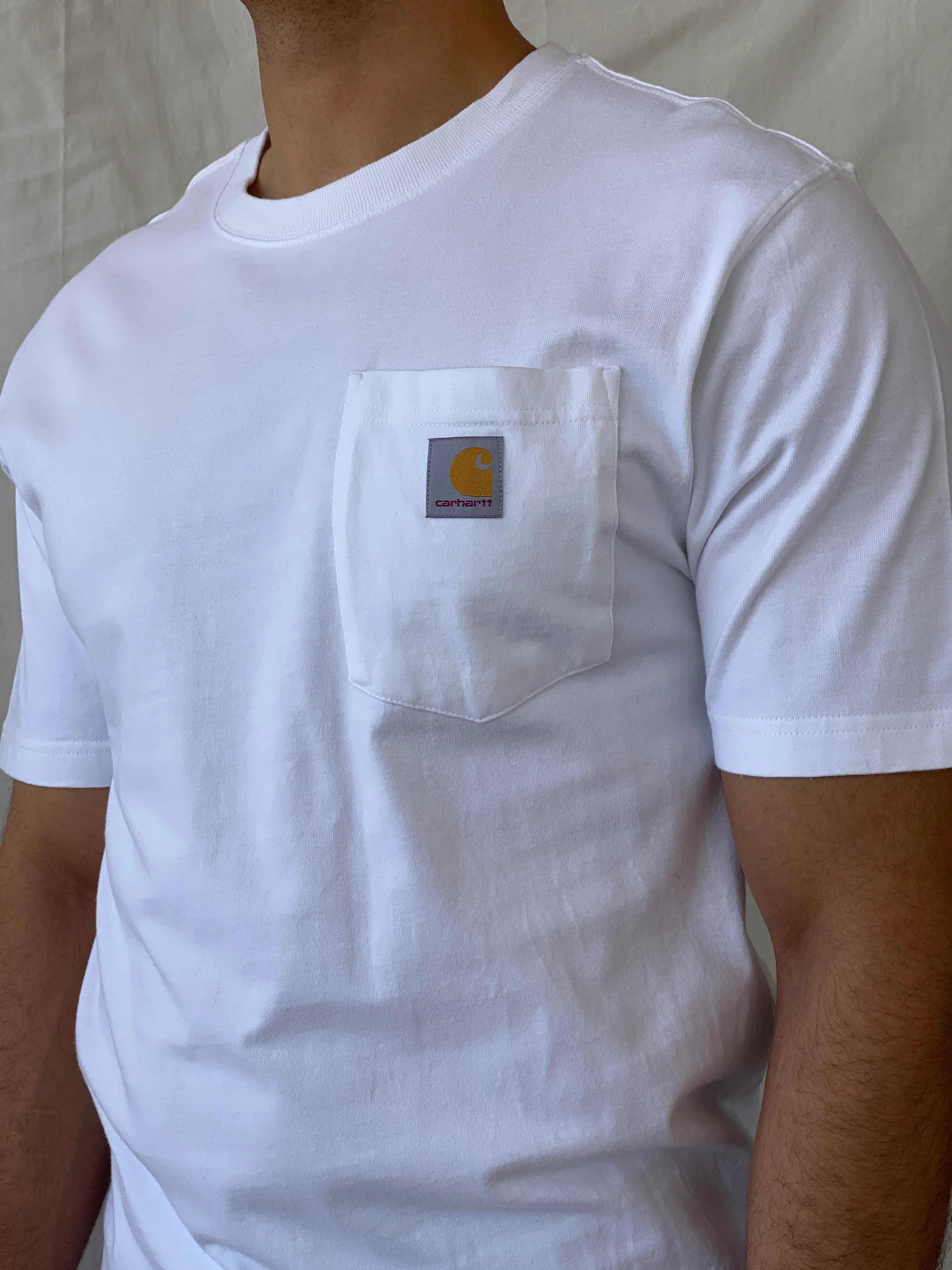 Carhartt WIP Pocket Men’s Loose Fit White Cotton T-shirt - S - Balagan Vintage Half Sleeve Top 90s, men top, NEW IN, Ramez, summer