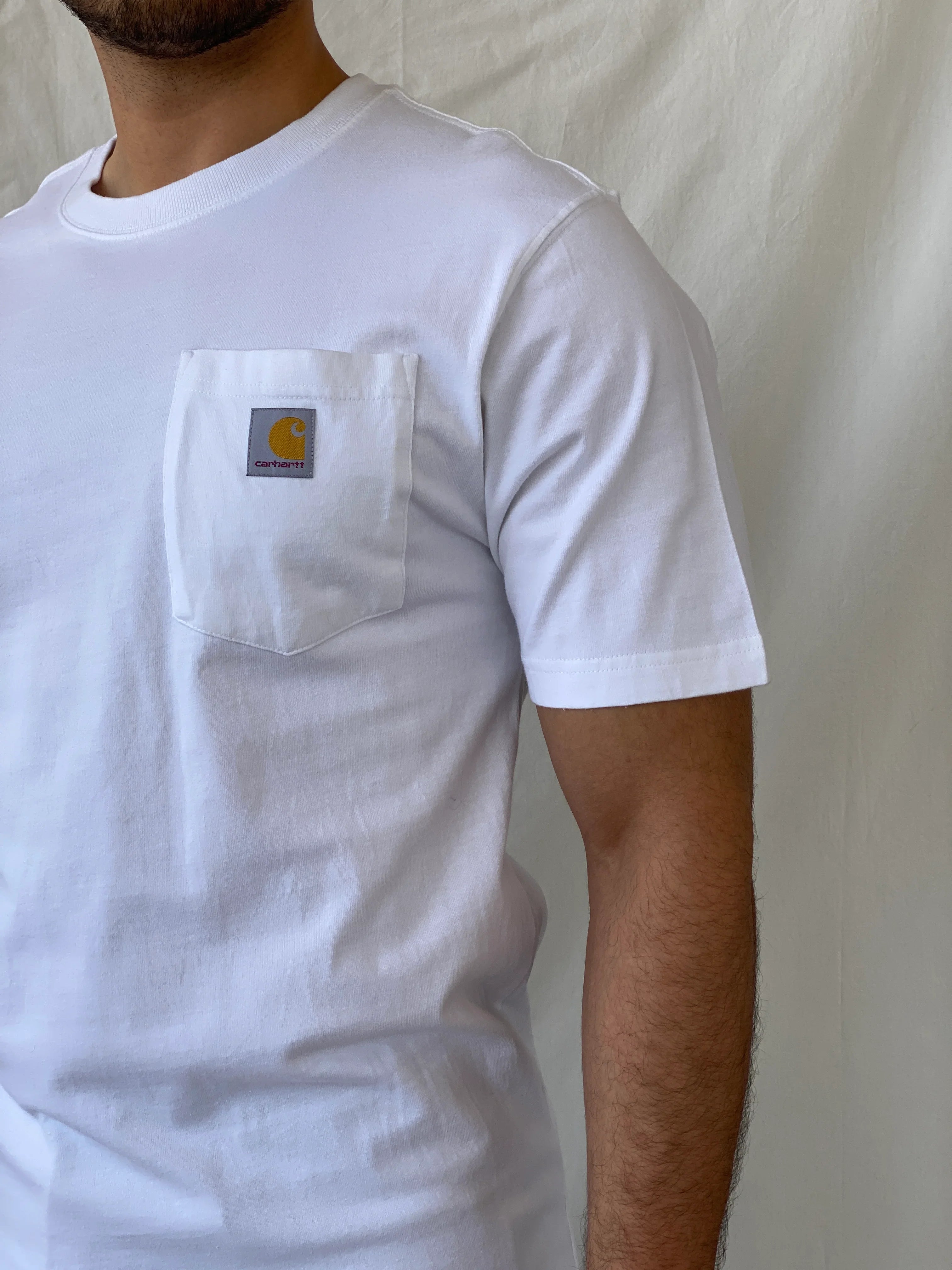 Carhartt WIP Pocket Men’s Loose Fit White Cotton T-shirt - S - Balagan Vintage Half Sleeve Top 90s, men top, NEW IN, Ramez, summer