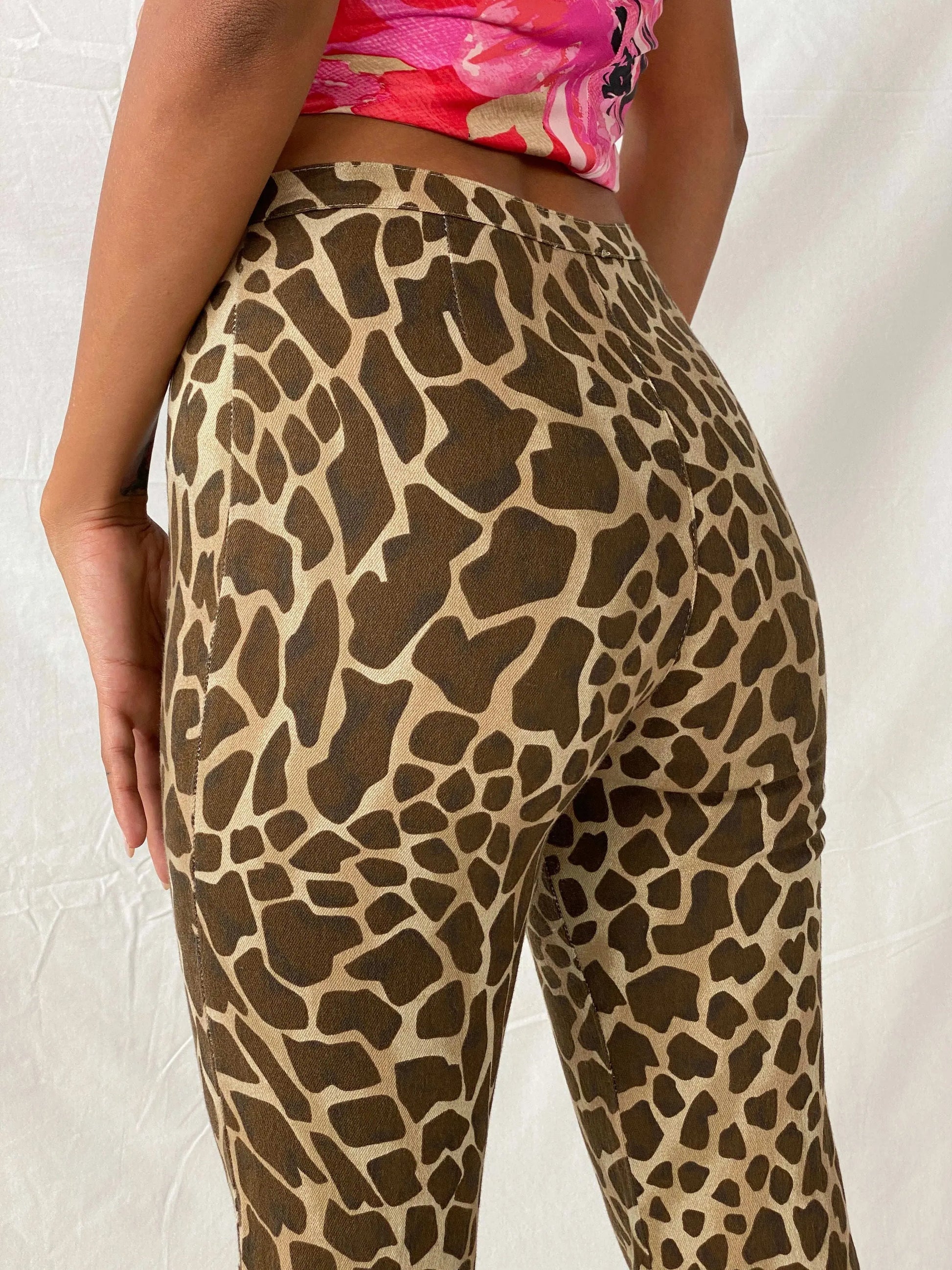 CHERIMAX Leopard Print Brown and Beige Flare Pants - XS - Balagan Vintage Pants 00s, animal print, Deals, flare, flare jeans, leopard print, Tojan