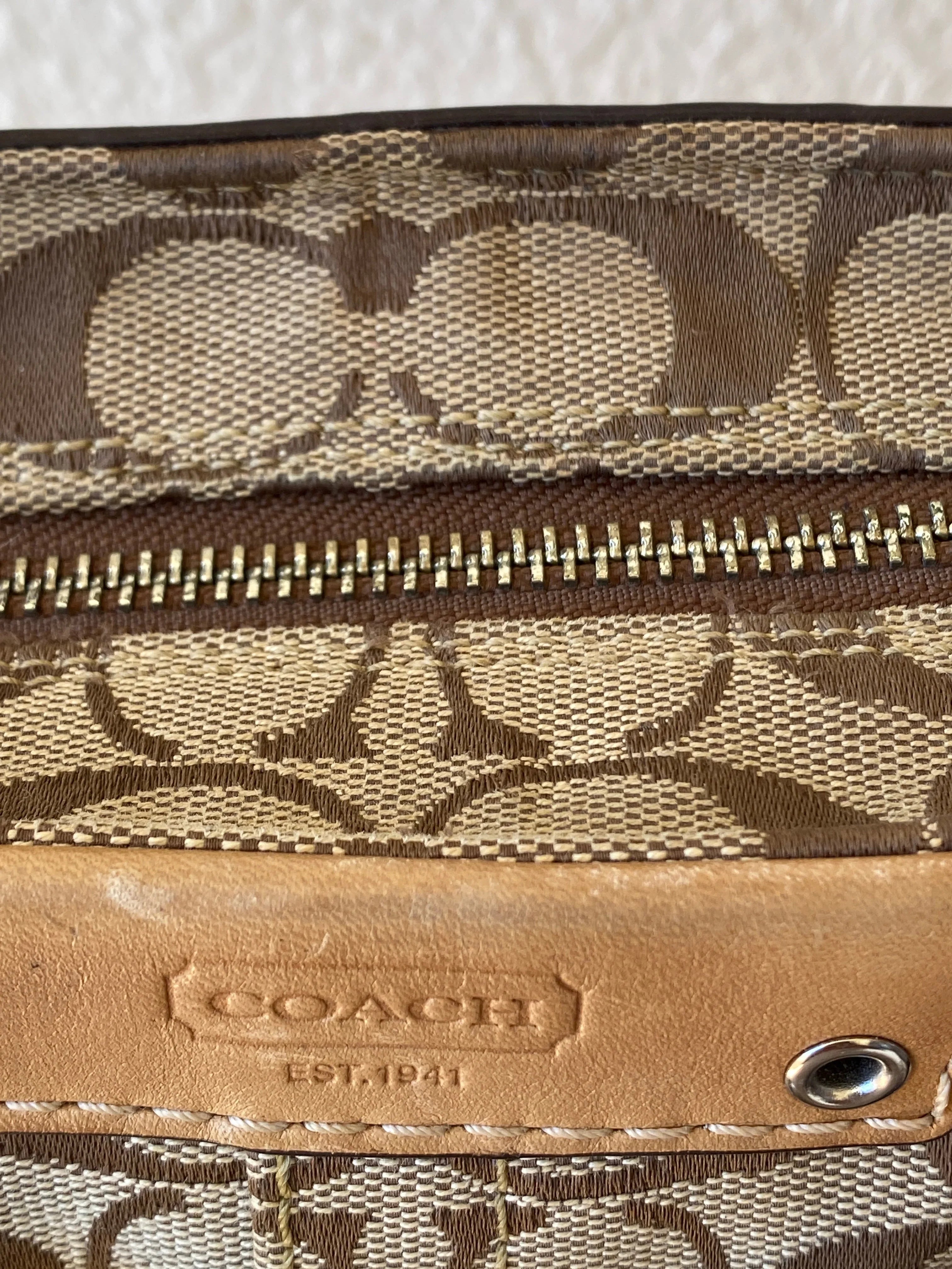 Coach Hampton Carryall Signature C Monogram Purse Braided Leather Trim Khaki Tan Satchel Shoulder Bag - Balagan Vintage Shoulder Bag 00s, 90s, bag, cowboy, NEW IN, shoulder bag, Y2K