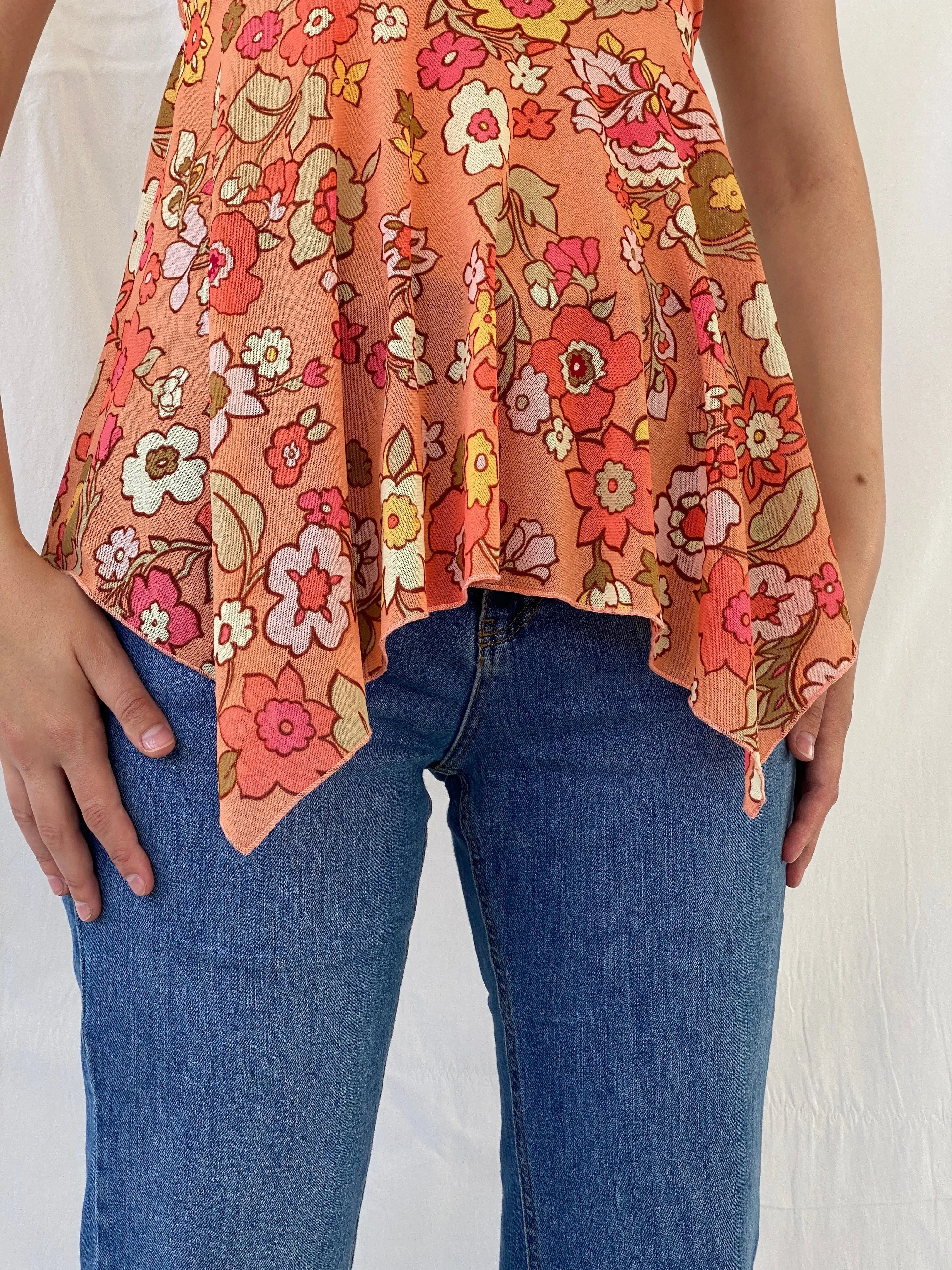 Cutest Y2K Self Esteem Peach Floral Fairy Asymmetric Cami Top - M - Balagan Vintage Cami 00s, Ayah, Cami, floral, floral top, summer, women top