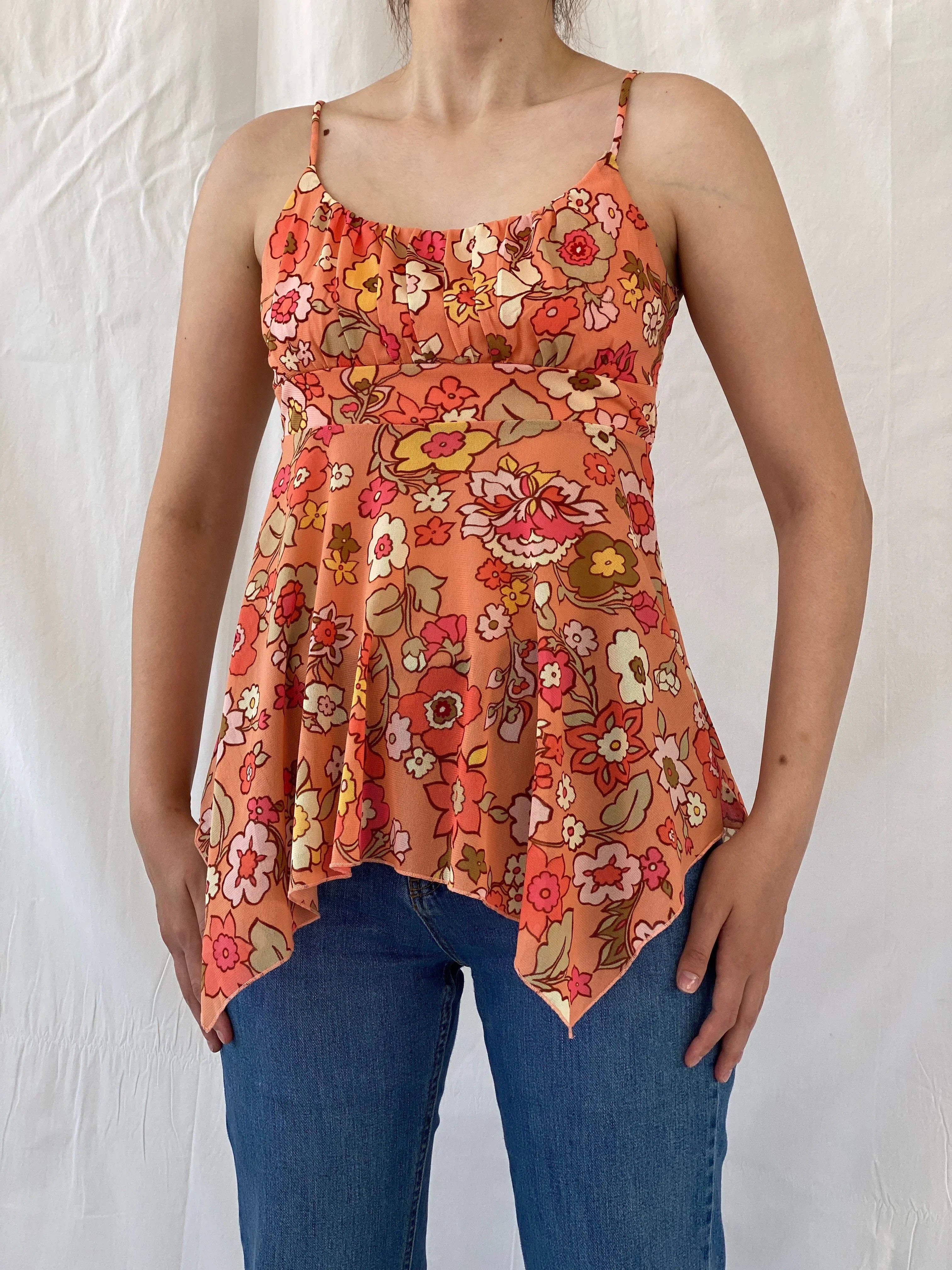 Cutest Y2K Self Esteem Peach Floral Fairy Asymmetric Cami Top - M - Balagan Vintage Cami 00s, Ayah, Cami, floral, floral top, summer, women top