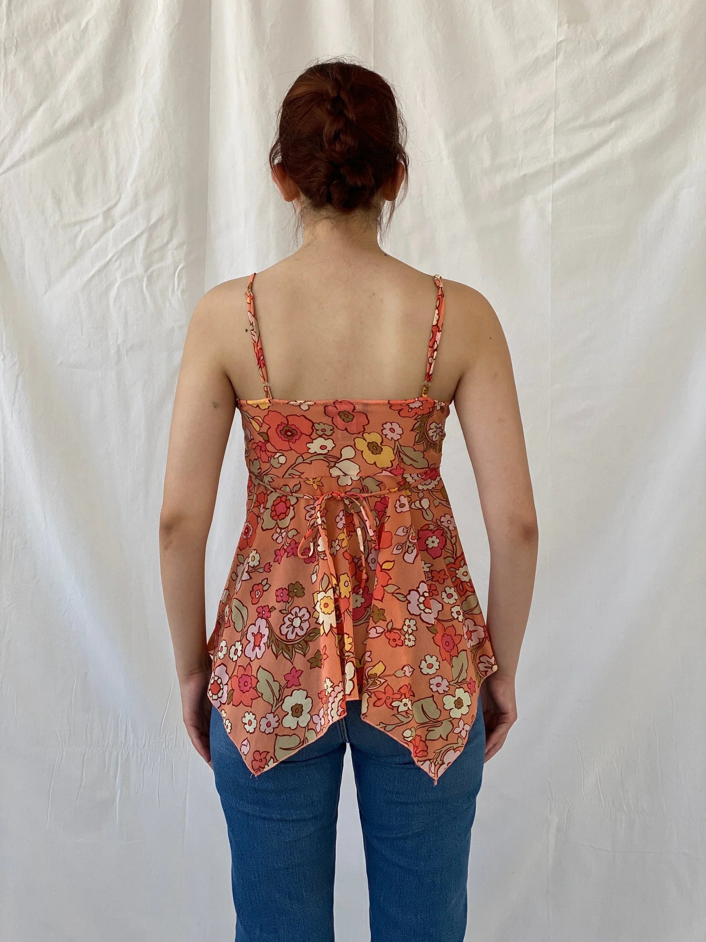 Cutest Y2K Self Esteem Peach Floral Fairy Asymmetric Cami Top - M - Balagan Vintage Cami 00s, Ayah, Cami, floral, floral top, summer, women top