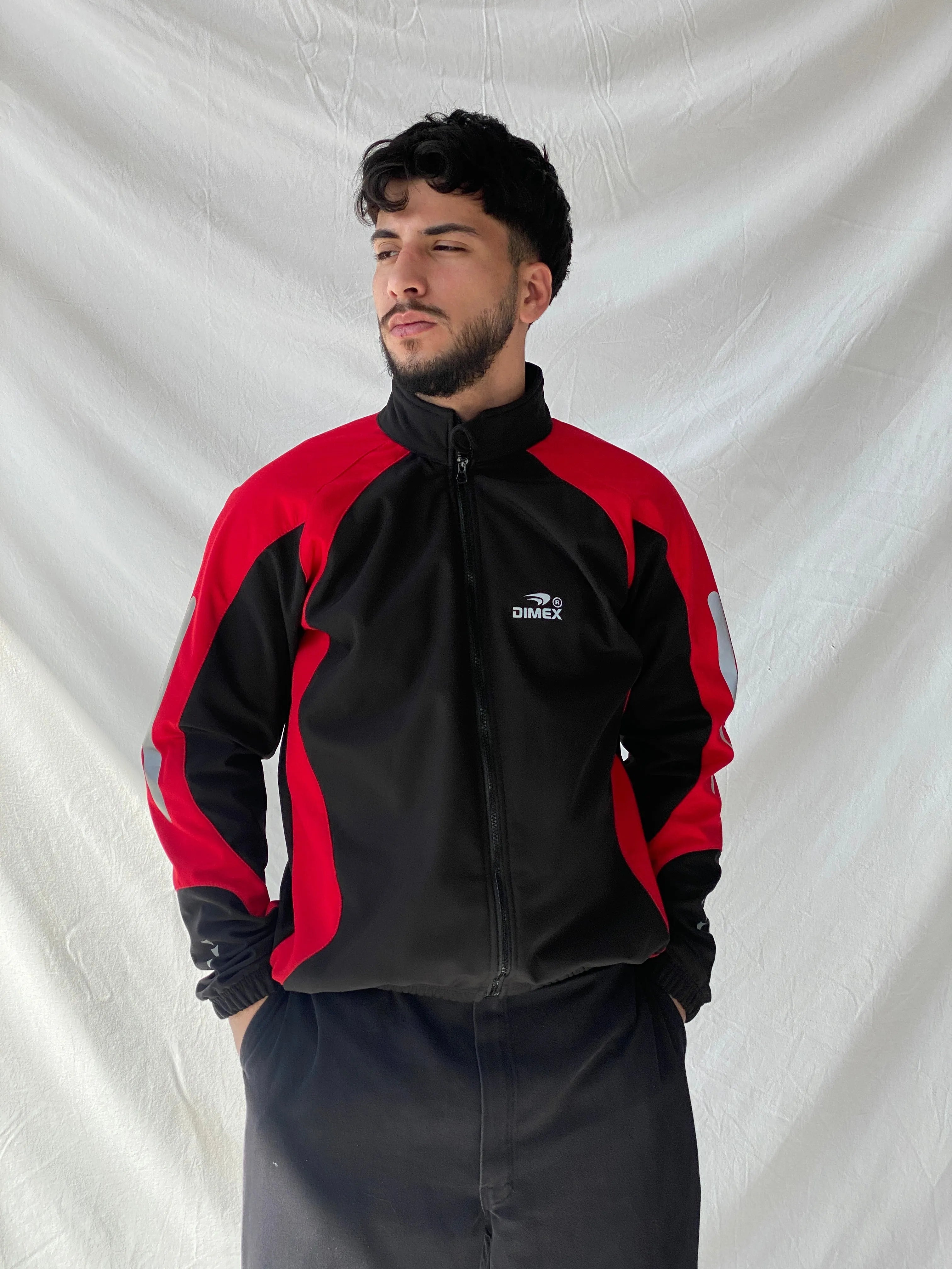 Dimex Colorblock Soft Shell Men’s Zip Up Red Black Cycling Jacket - L - Balagan Vintage Jacket 90s, consignment, Hamza, jacket, men, streetwear, vintage, vintage sweater, winter