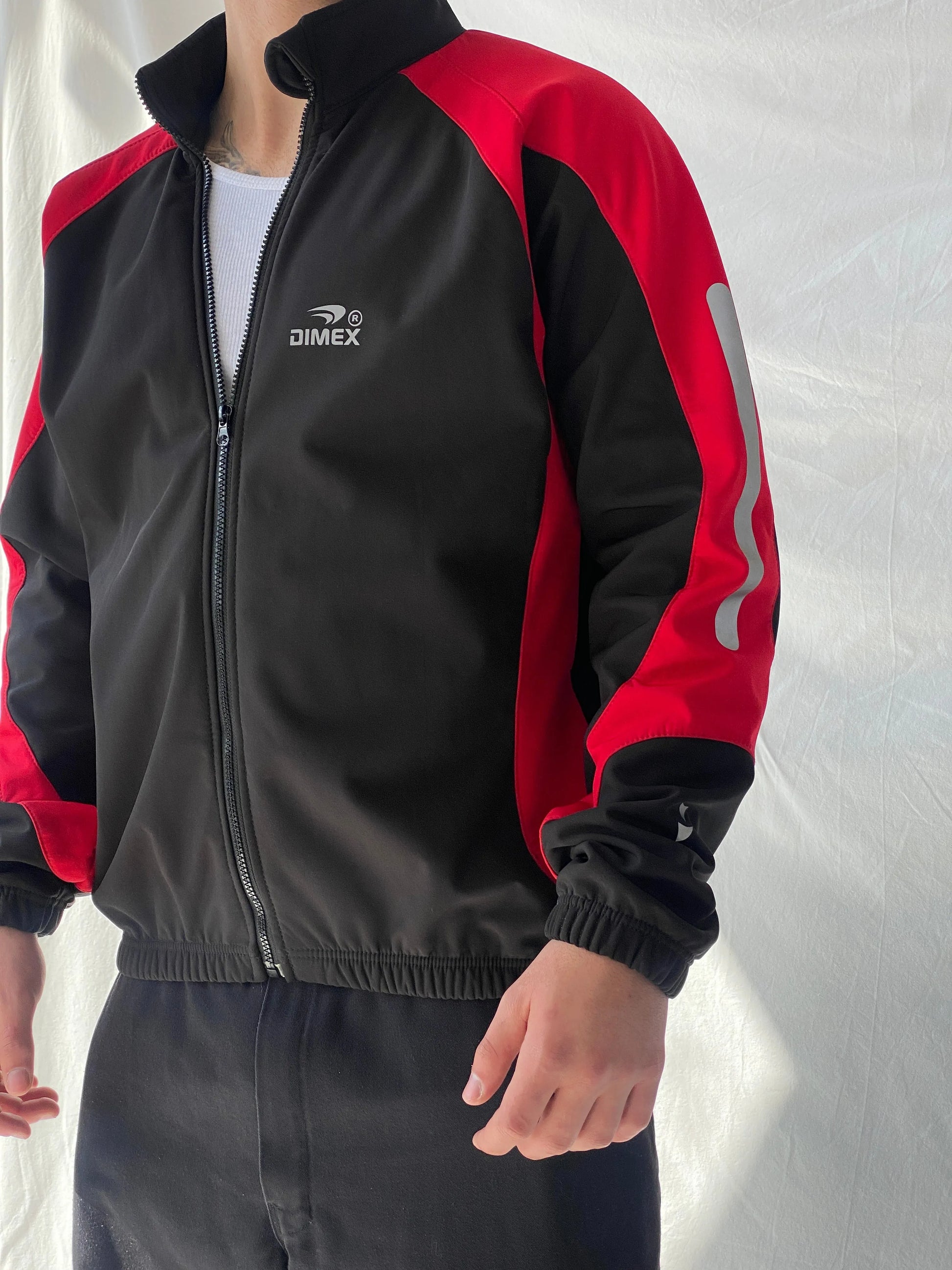 Dimex Colorblock Soft Shell Men’s Zip Up Red Black Cycling Jacket - L - Balagan Vintage Jacket 90s, consignment, Hamza, jacket, men, streetwear, vintage, vintage sweater, winter