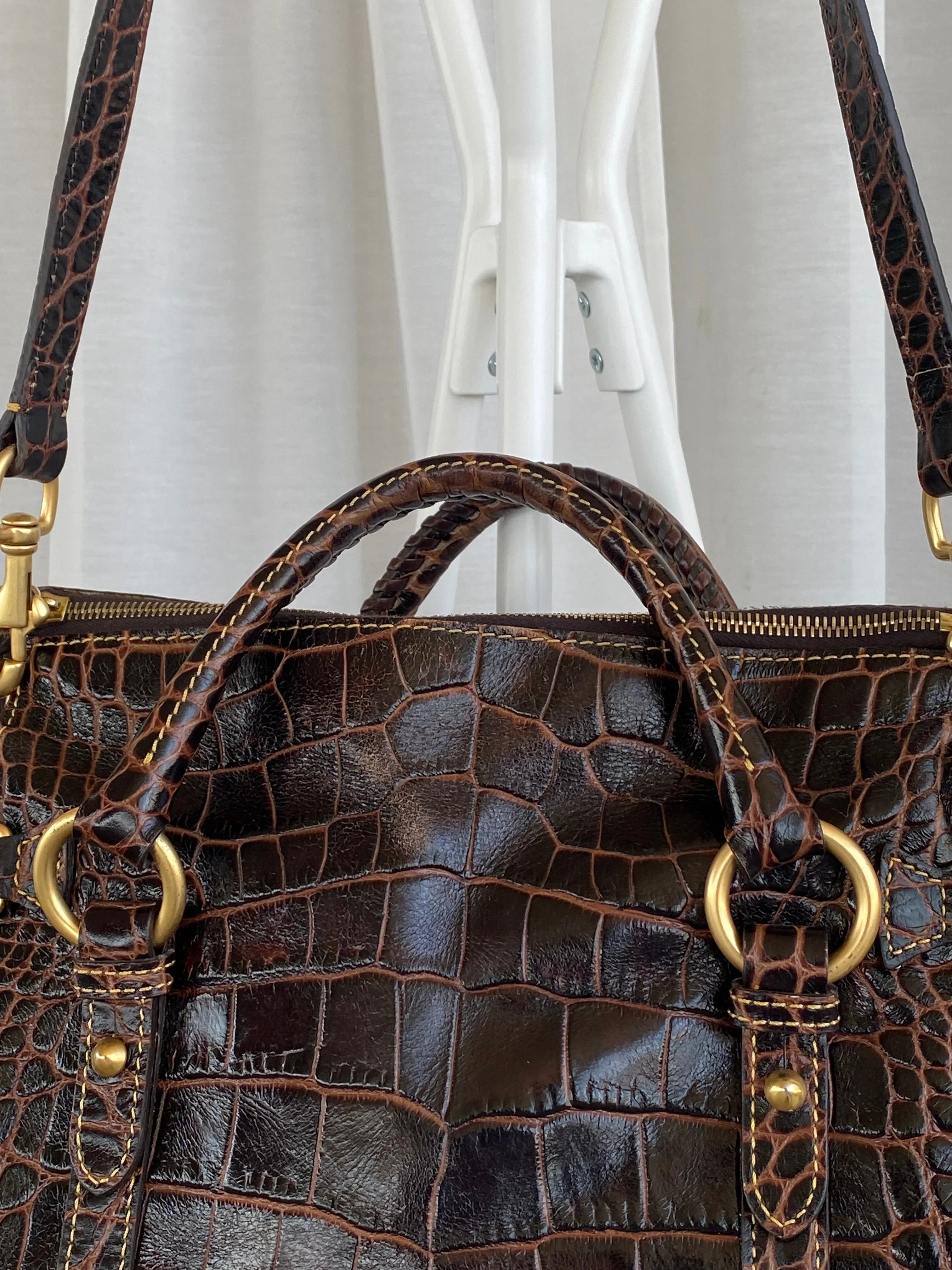 Dooney & Bourke Brown Croc Print Designer Hand Bag with Side Tassels and Gold Details - Balagan Vintage Shoulder Bag 00s, 90s, bag, NEW IN, shoulder bag, Y2K
