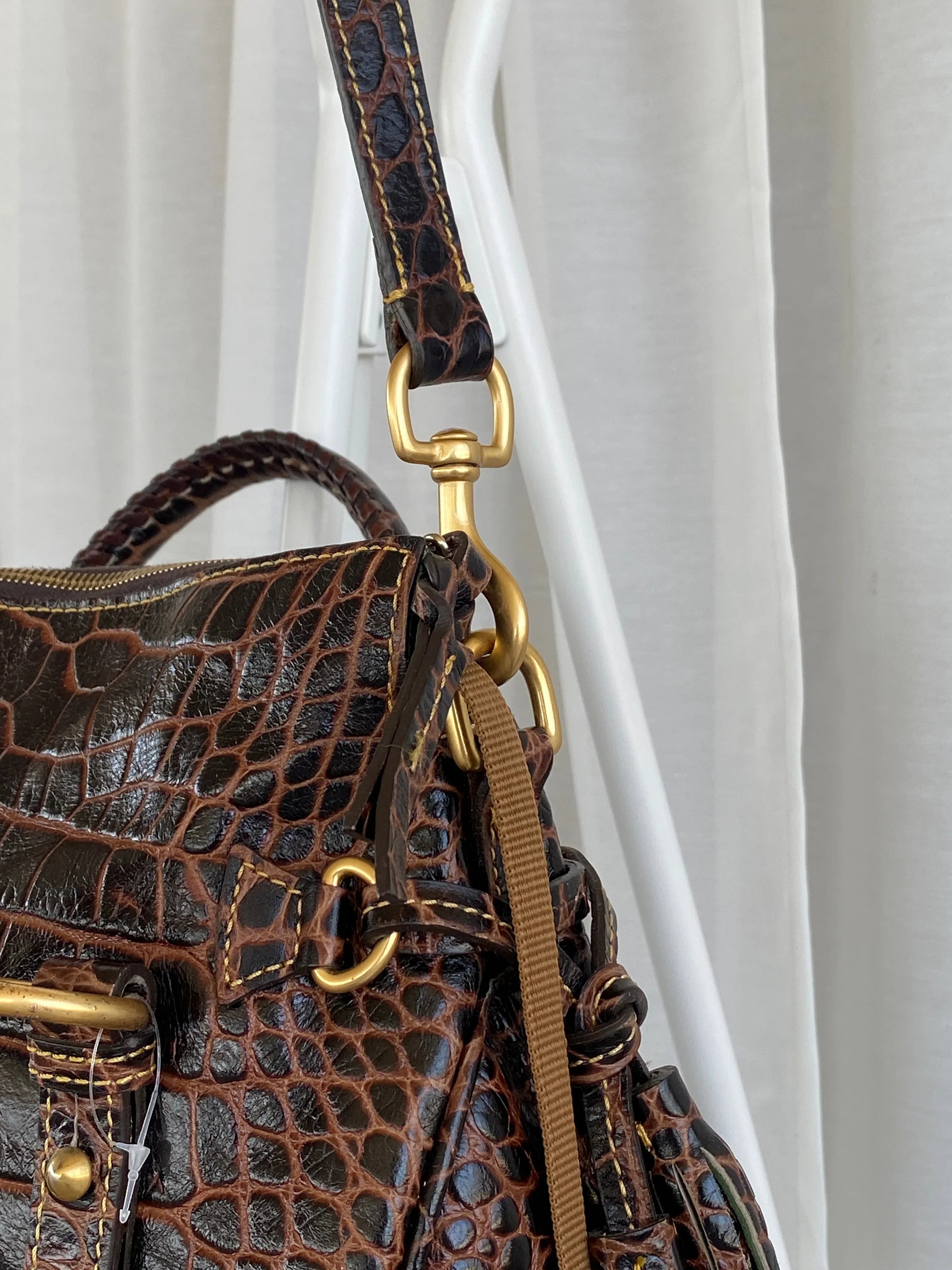 Dooney & Bourke Brown Croc Print Designer Hand Bag with Side Tassels and Gold Details - Balagan Vintage Shoulder Bag 00s, 90s, bag, NEW IN, shoulder bag, Y2K