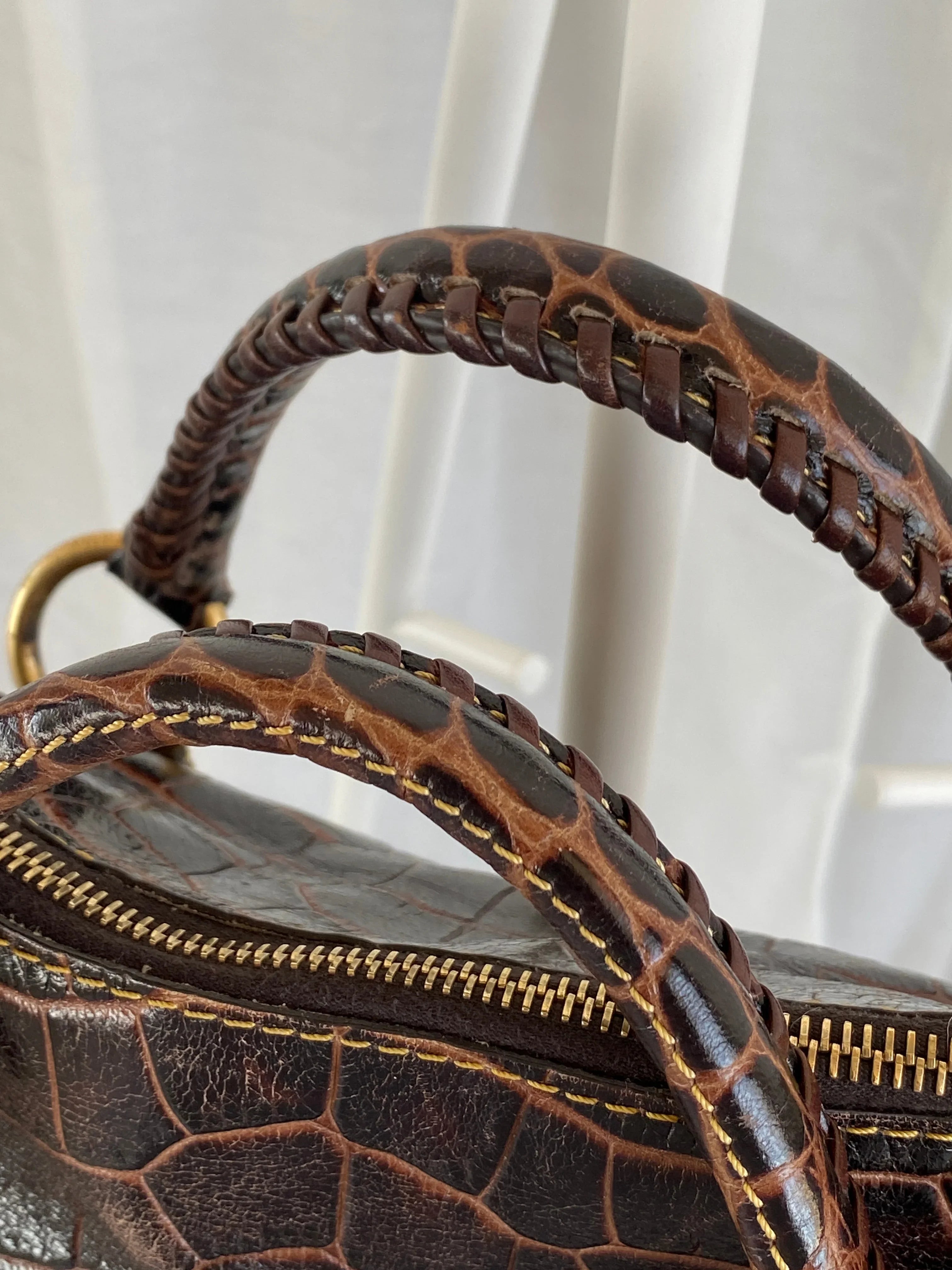 Dooney & Bourke Brown Croc Print Designer Hand Bag with Side Tassels and Gold Details - Balagan Vintage Shoulder Bag 00s, 90s, bag, NEW IN, shoulder bag, Y2K
