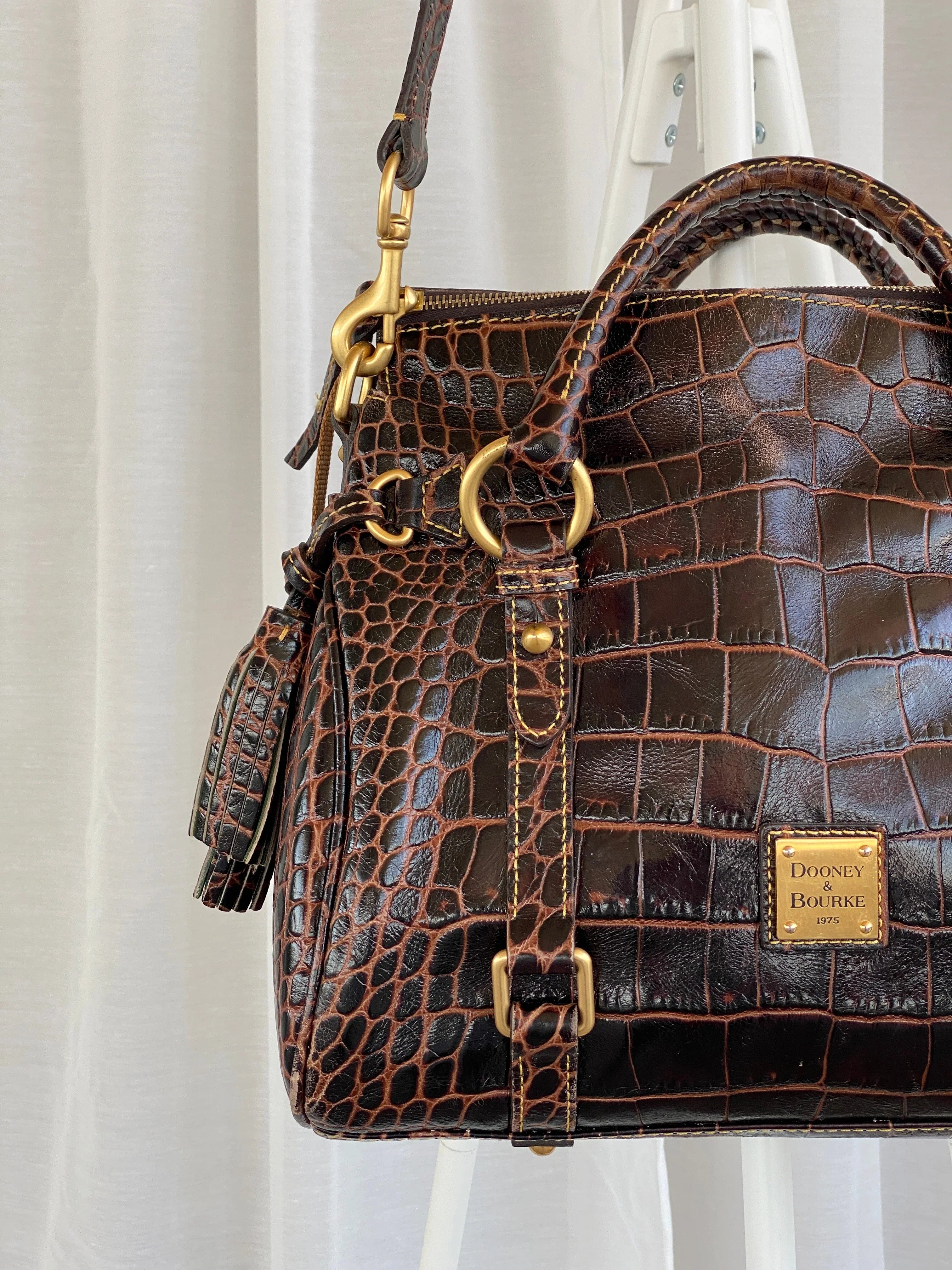 Dooney & Bourke Brown Croc Print Designer Hand Bag with Side Tassels and Gold Details - Balagan Vintage Shoulder Bag 00s, 90s, bag, NEW IN, shoulder bag, Y2K