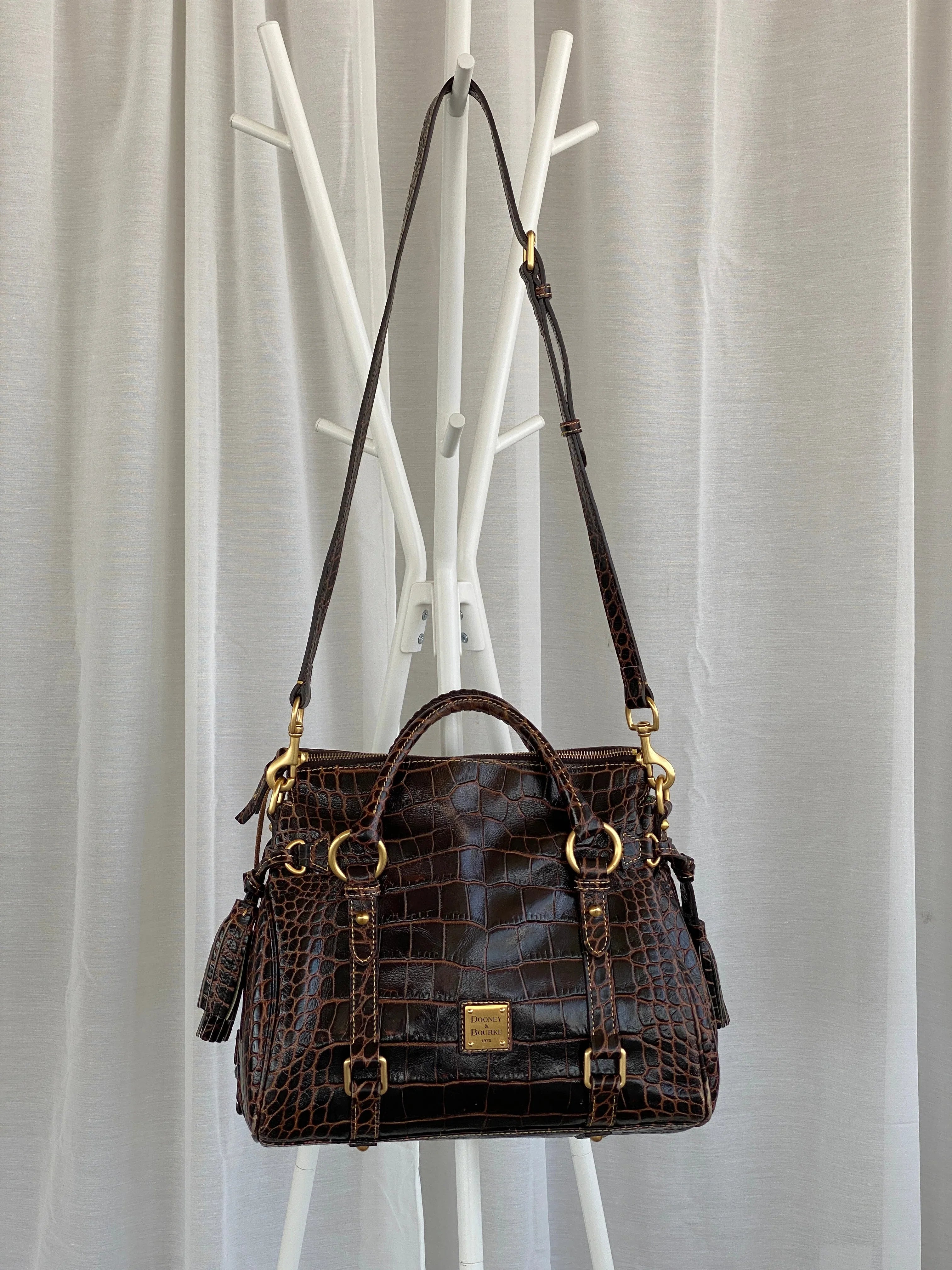 Dooney & Bourke Brown Croc Print Designer Hand Bag with Side Tassels and Gold Details - Balagan Vintage Shoulder Bag 00s, 90s, bag, NEW IN, shoulder bag, Y2K