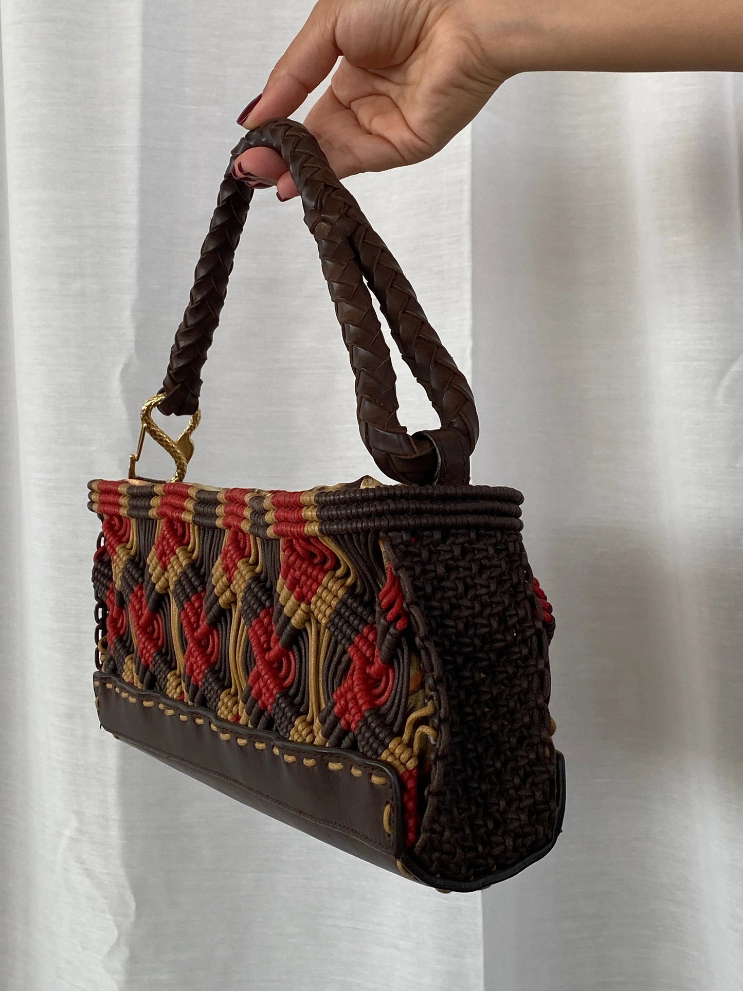 Early 00s Roberto Cavalli Macrame Cord Bag with Leopard Lining - Balagan Vintage Handbags 90s, consignment, Sadouf