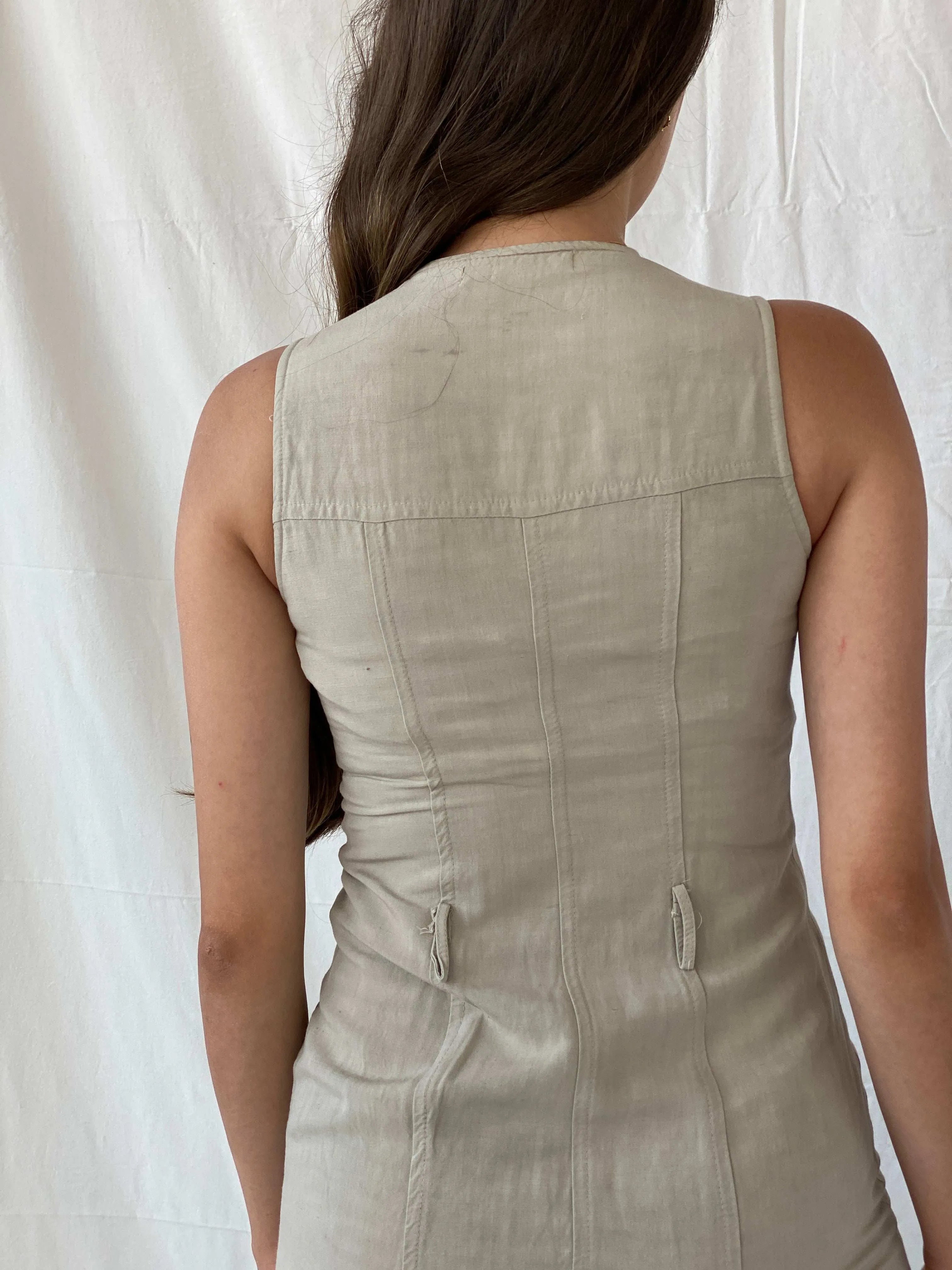 Early 00s Zara Woman Linen Button Down Maxi Beige Dress - S - Balagan Vintage Maxi Dress 00s dress, 90s, maxi dress, Mira, velvet, Y2K dress, Zeina