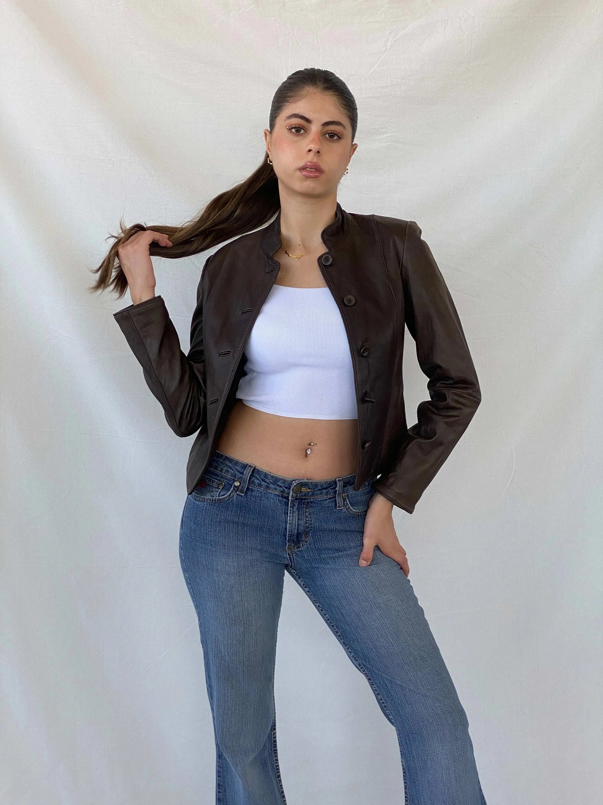 Elegant Camaíeu Brown Genuine Lamb Leather Fitted Jacket - S - Balagan Vintage Leather Jacket 90s, Coats&Jackets, Deals, genuine leather jacket, leather jacket, Mira, winter, Women's Leather Jackets