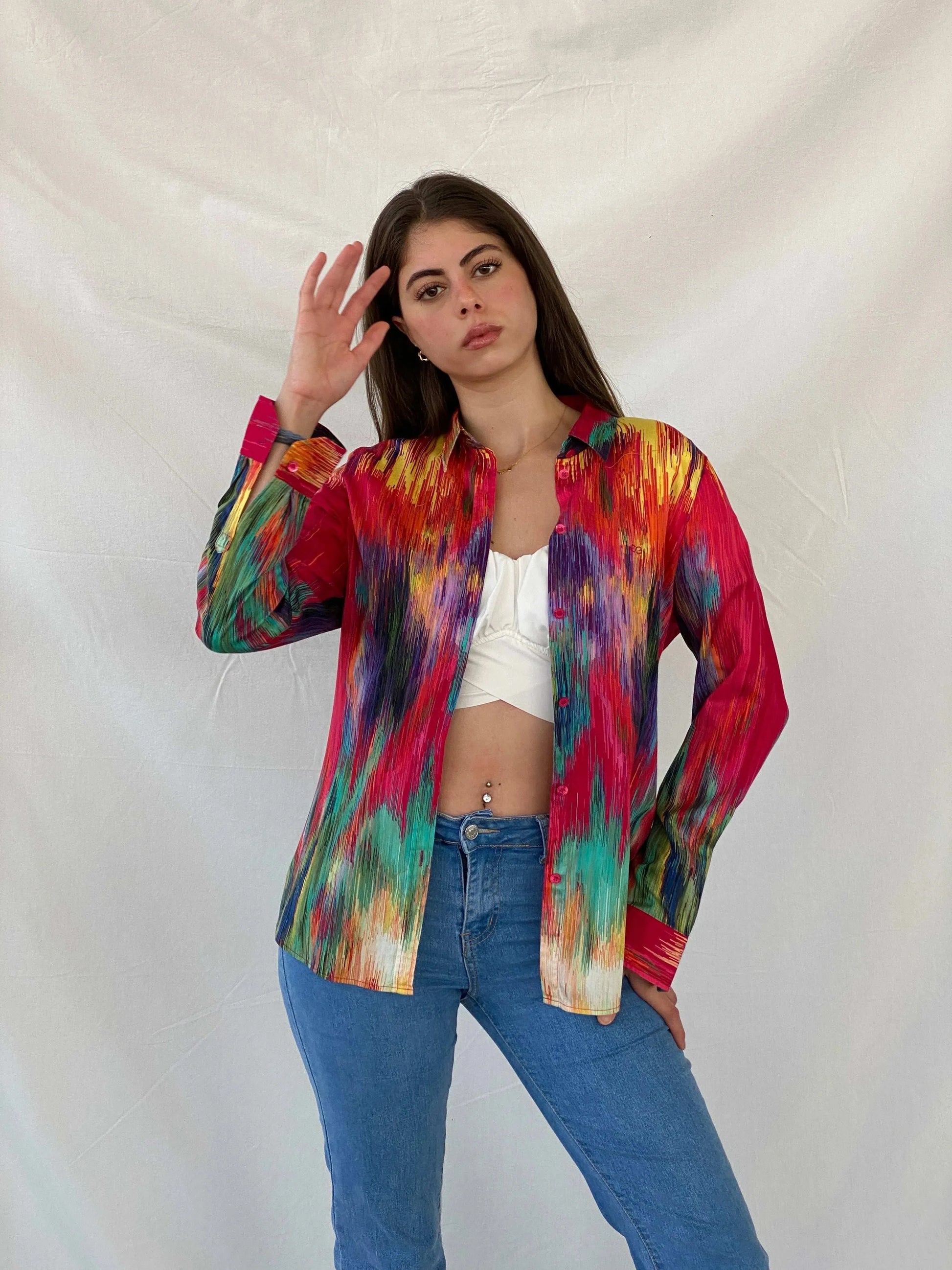 ESCADA Sport Multicolor Women’s Long Sleeve Button Up Shirt - M - Balagan Vintage Full Sleeve Shirt 00s, cotton shirt, full sleeve shirt, Mira, winter, women shirt, women top