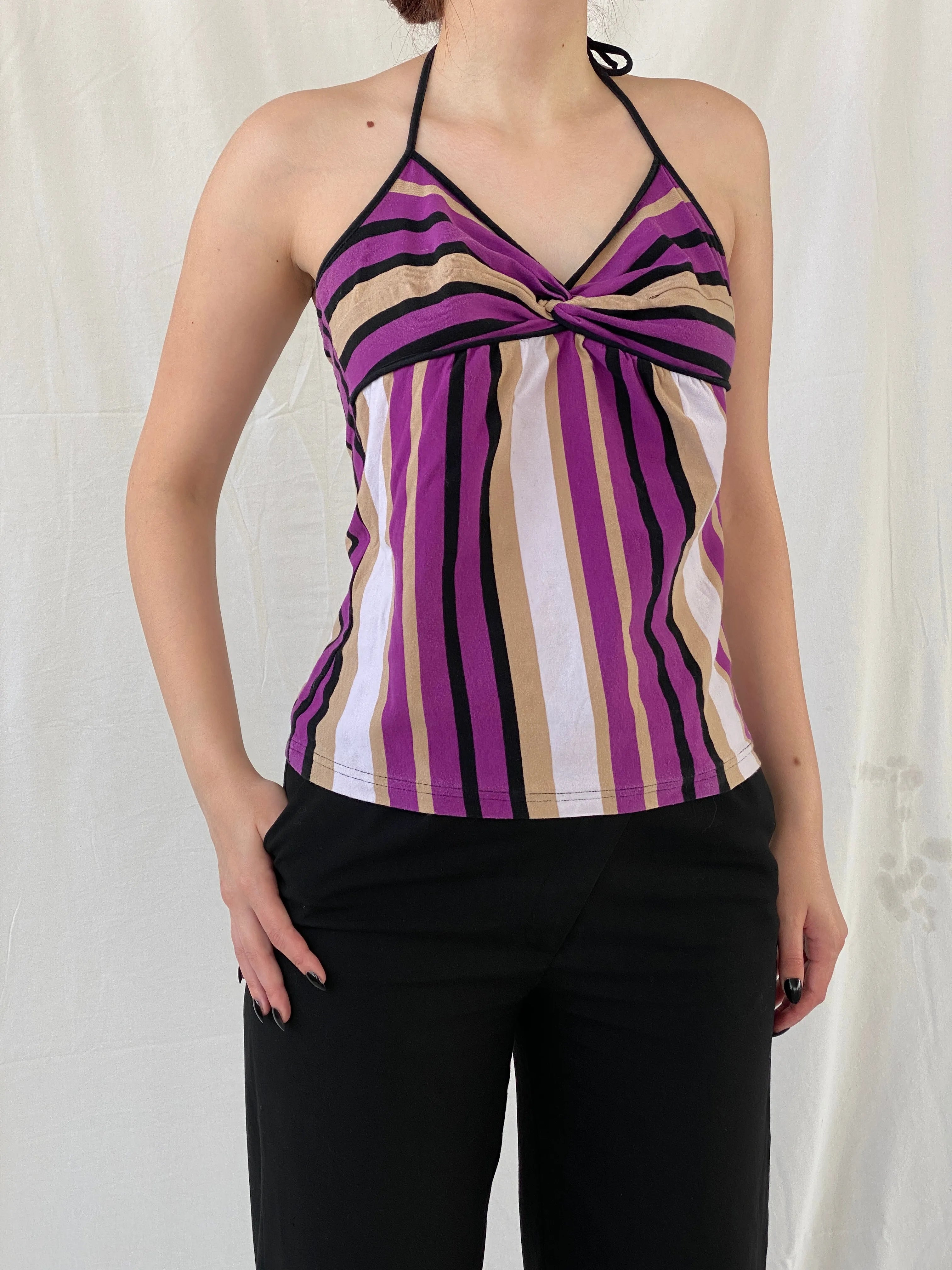 Everyday Y2K Purple Striped Halter Top - L - Balagan Vintage Halter Top 00s, Ayah, halter top, Top, women top