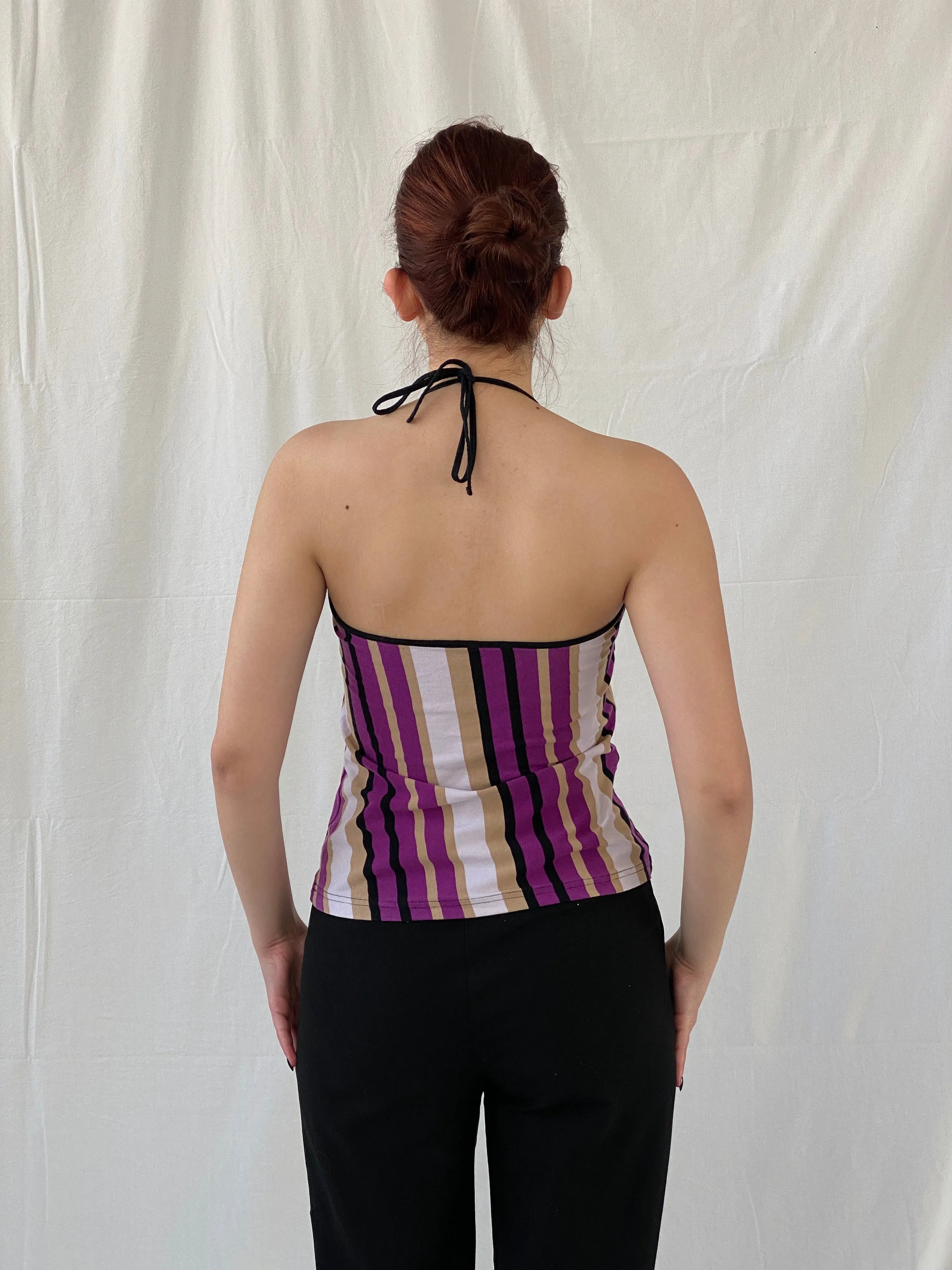 Everyday Y2K Purple Striped Halter Top - L - Balagan Vintage Halter Top 00s, Ayah, halter top, Top, women top
