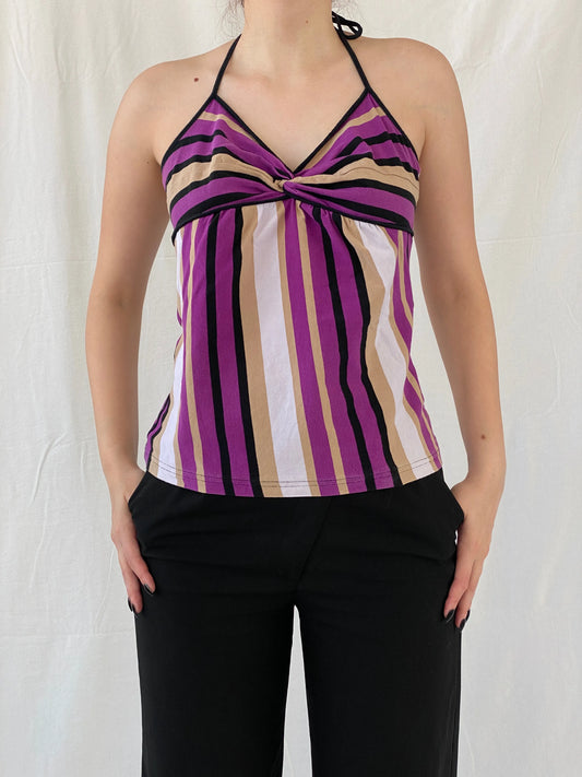 Everyday Y2K Purple Striped Halter Top - L - Balagan Vintage Halter Top 00s, Ayah, halter top, Top, women top
