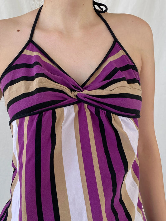 Everyday Y2K Purple Striped Halter Top - L - Balagan Vintage Halter Top 00s, Ayah, halter top, Top, women top