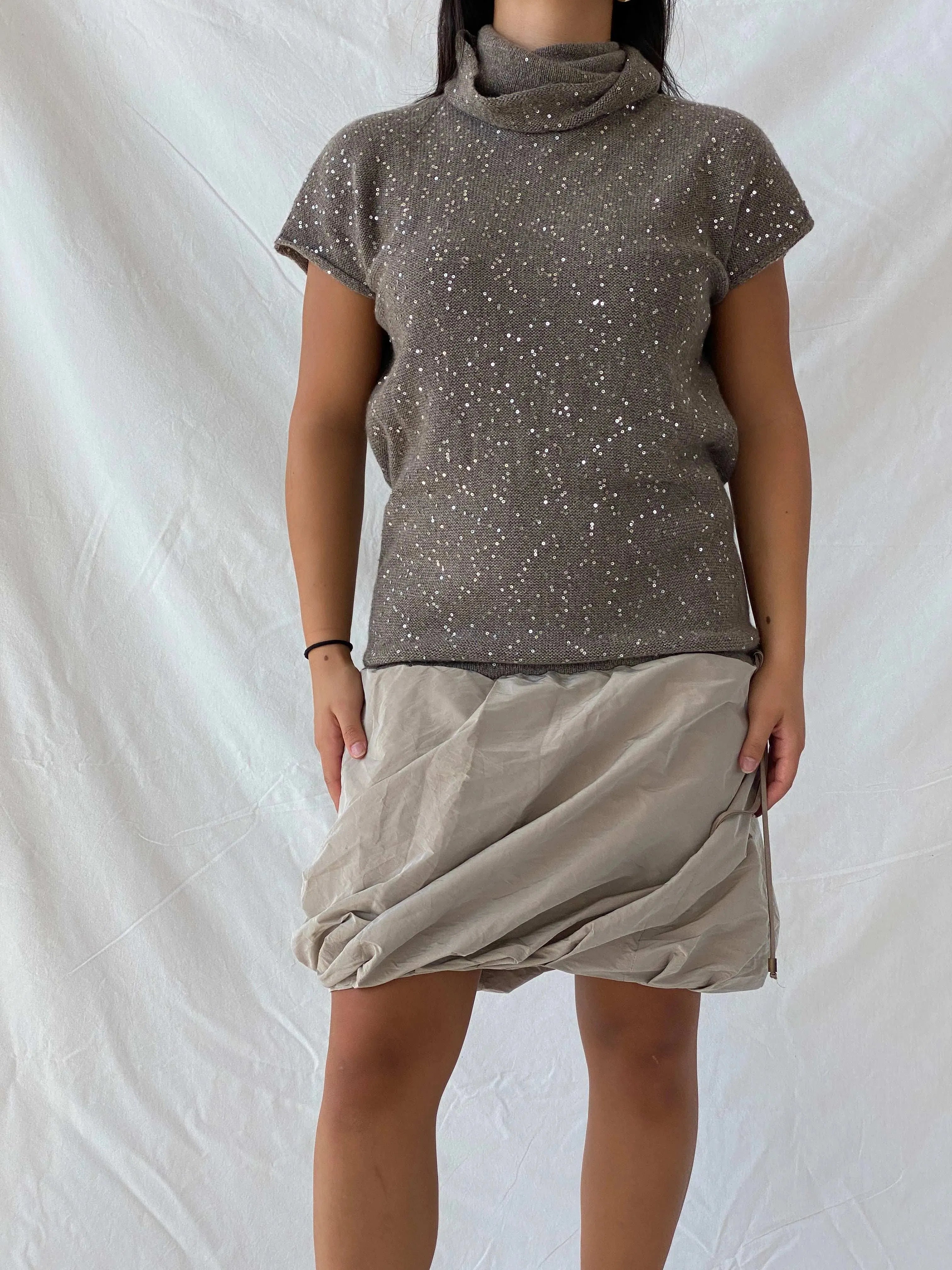FABIANA FILIPPI Luxury Sequined Cashmere Balloon Hem Dress - M - Balagan Vintage Midi Dress 90s dress, Deals, dress, Lana, midi dress, rare find, rare vintage, summer, womens