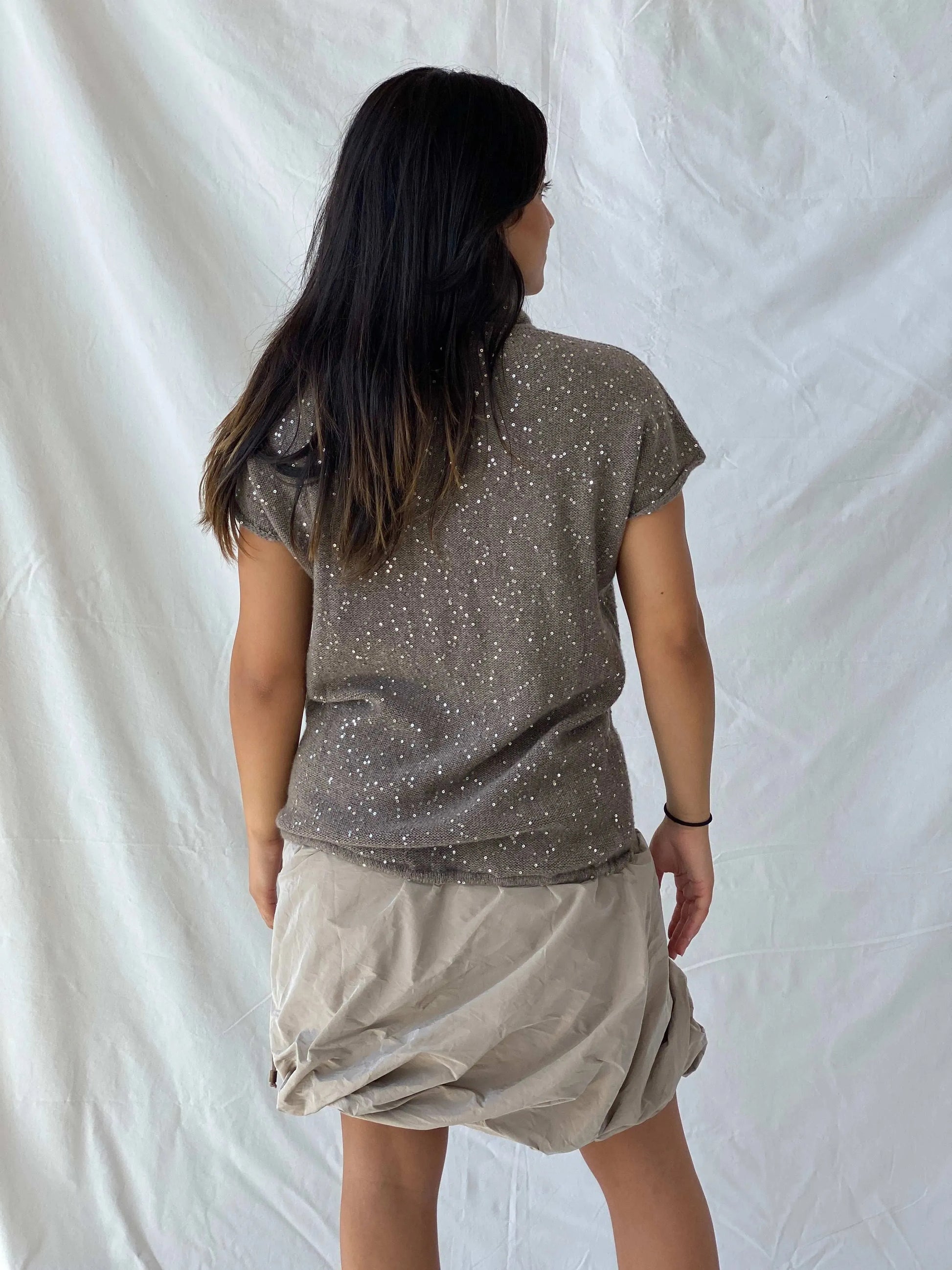 FABIANA FILIPPI Luxury Sequined Cashmere Balloon Hem Dress - M - Balagan Vintage Midi Dress 90s dress, Deals, dress, Lana, midi dress, rare find, rare vintage, summer, womens