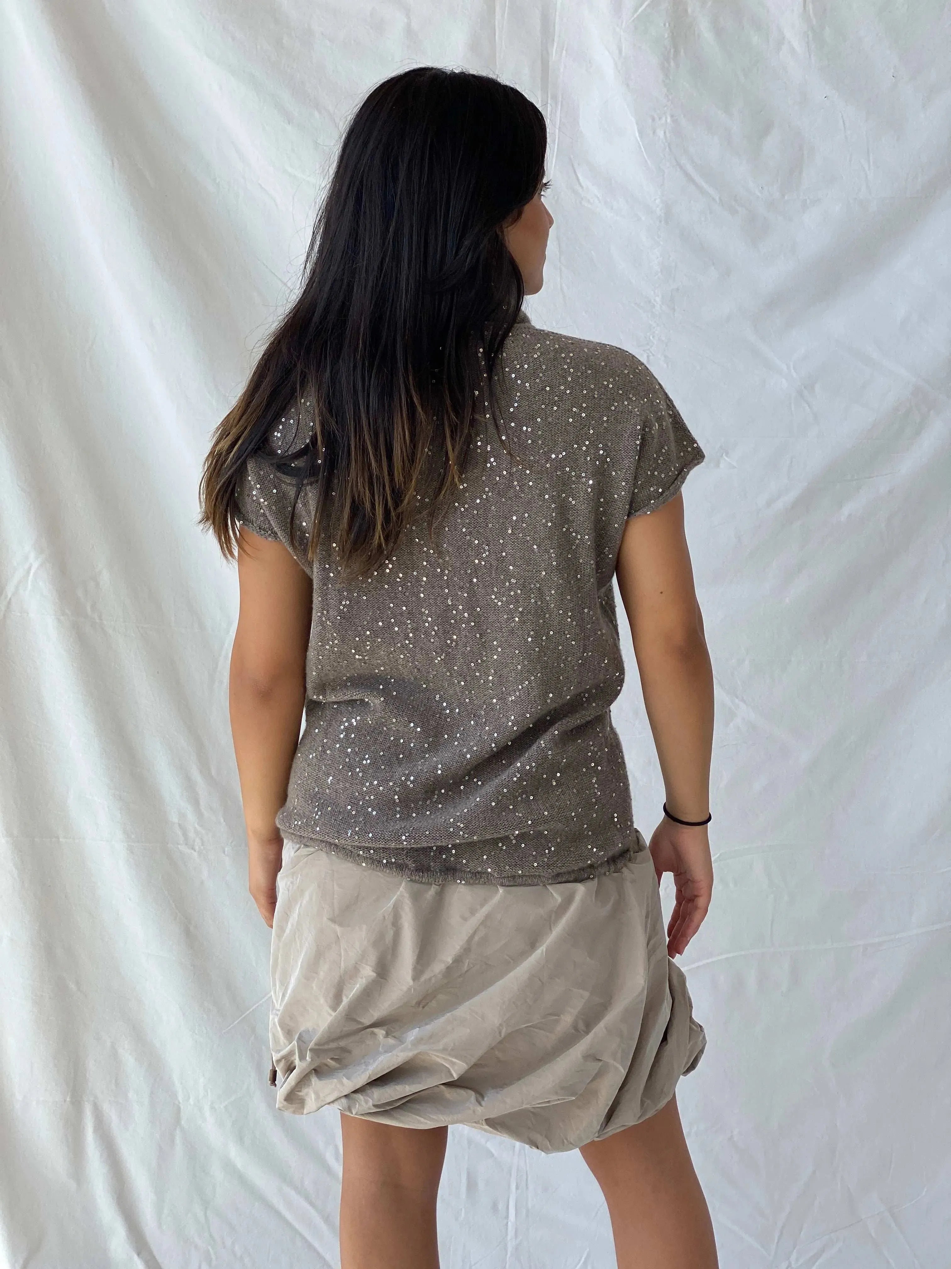 FABIANA FILIPPI Luxury Sequined Cashmere Balloon Hem Dress - M - Balagan Vintage Midi Dress 90s dress, Deals, dress, Lana, midi dress, rare find, rare vintage, summer, womens