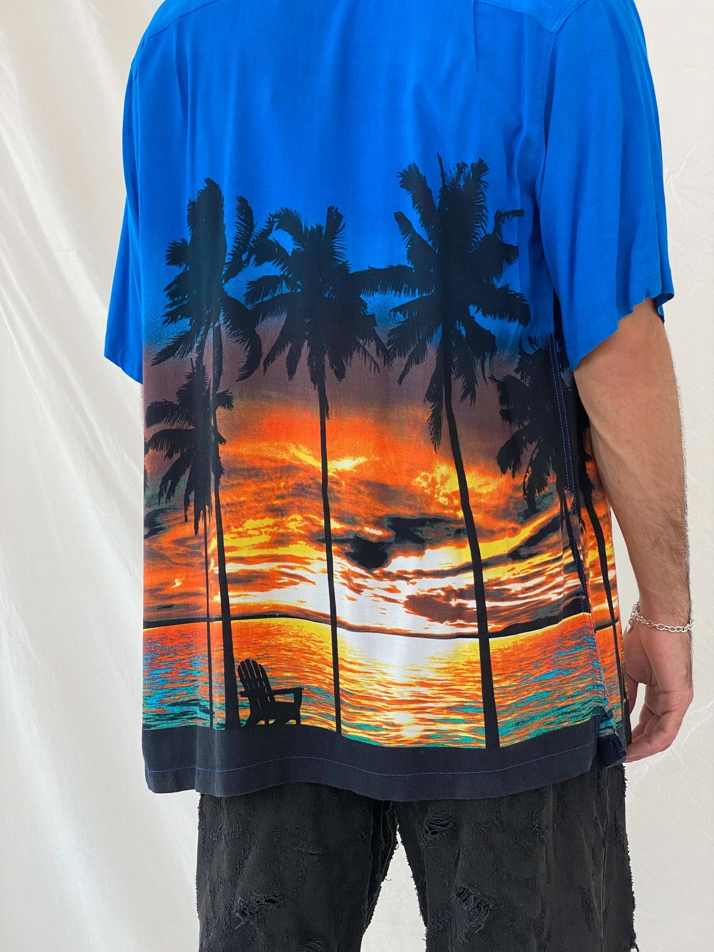 Favant Sunset Hawaiian Blue and Orange Shirt Size XL - Balagan Vintage Half Sleeve Top 90s, Awsam, half sleeve shirt, Hawaiian shirt, mens shirt, printed shirt