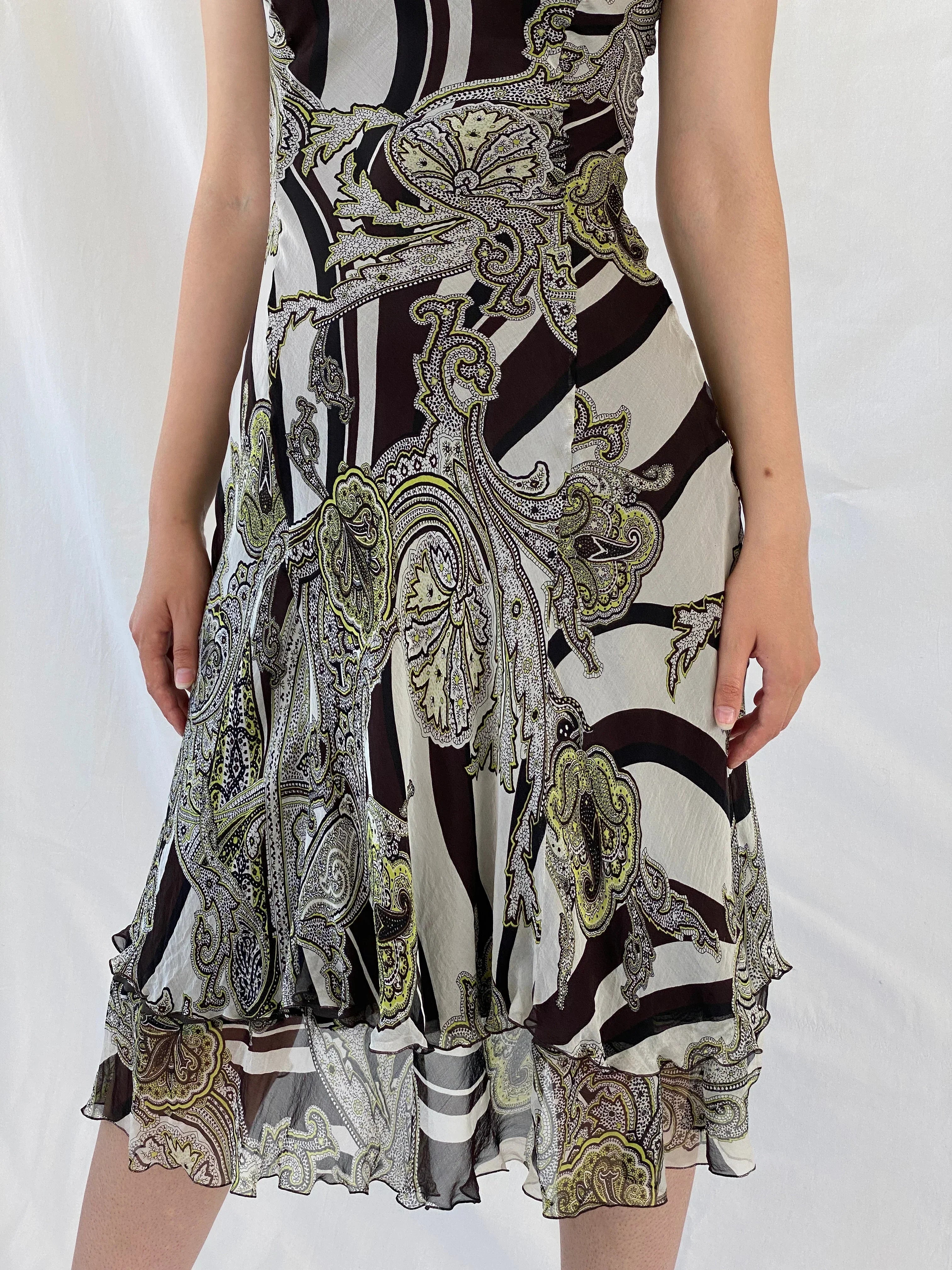 Gorgeous Claudia Sträter Paisley Print Brown Green Silk Sleeveless Summer Vacation Midi Dress - S - Balagan Vintage Midi Dress 90s dress, Ayah, dress, floral dress, midi dress, NEW IN, silk, summer dress