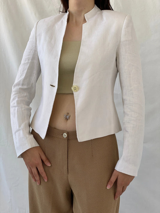 Gorgeous GünCel Linen Women’s Ivory Light Blazer Office Suit Jacket - M - Balagan Vintage Blazer Ayah, blazer, linen, NEW IN, Office core, striped, tweed blazer