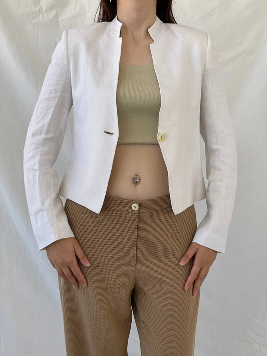 Gorgeous GünCel Linen Women’s Ivory Light Blazer Office Suit Jacket - M - Balagan Vintage Blazer Ayah, blazer, linen, NEW IN, Office core, striped, tweed blazer