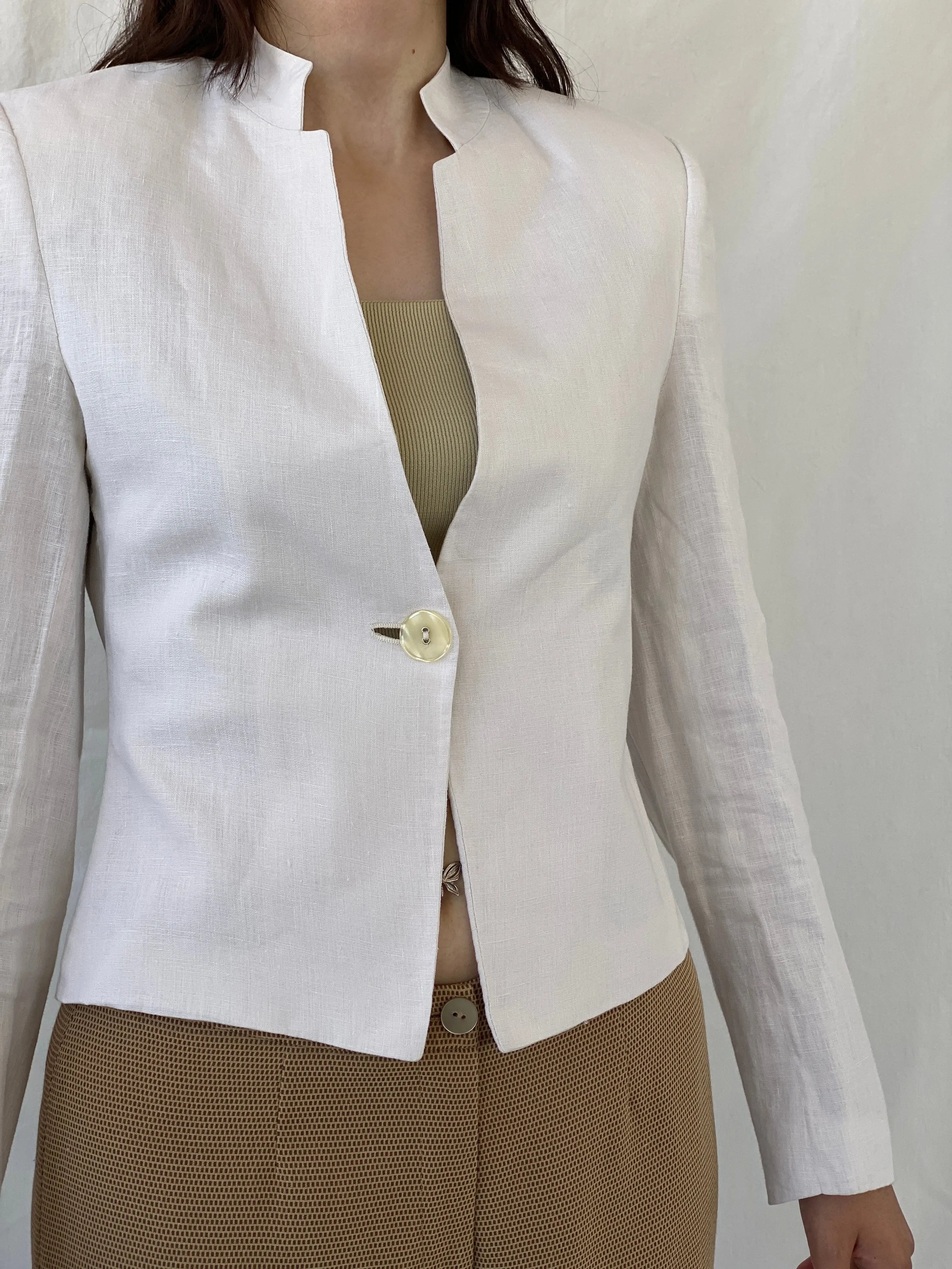 Gorgeous GünCel Linen Women’s Ivory Light Blazer Office Suit Jacket - M - Balagan Vintage Blazer Ayah, blazer, linen, NEW IN, Office core, striped, tweed blazer