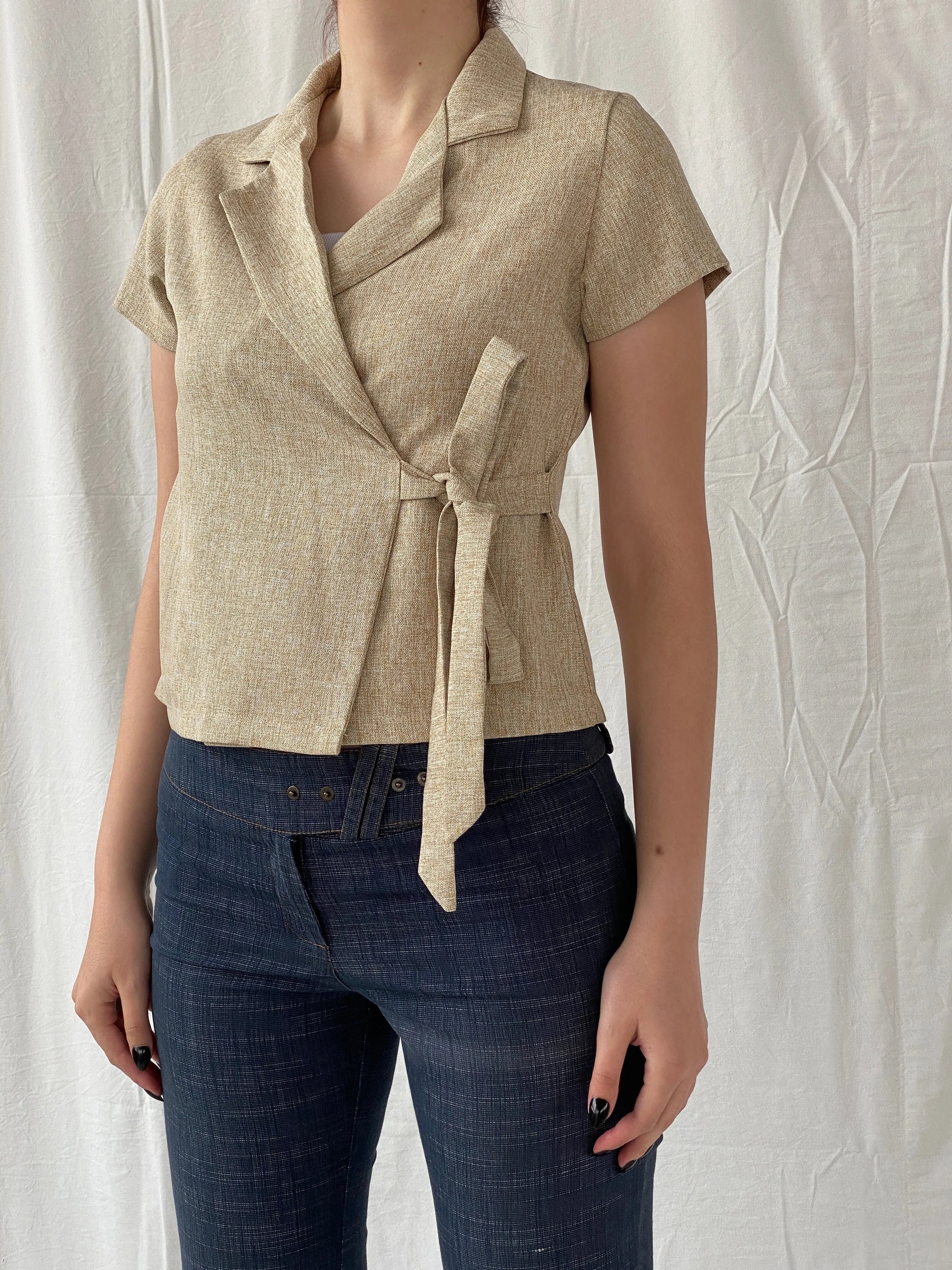 Gorgeous Hana Milin Cotton Linen Blend Women’s Beige Short Sleeve Wrap Blazer - S - Balagan Vintage Half Sleeve Blazer 00s, Ayah, blazer, Coats&Jackets, half sleeve blazer, vintage blazer, Women's Blazers