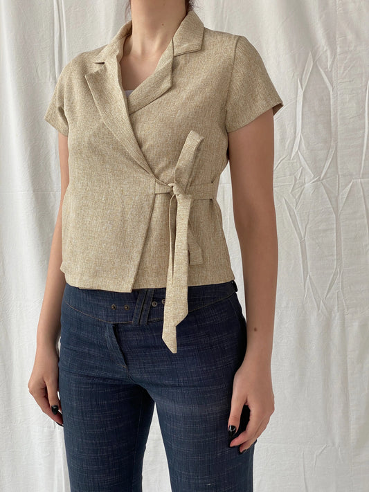 Gorgeous Hana Milin Cotton Linen Blend Women’s Beige Short Sleeve Wrap Blazer - S - Balagan Vintage Half Sleeve Blazer 00s, Ayah, blazer, Coats&Jackets, half sleeve blazer, vintage blazer, Women's Blazers