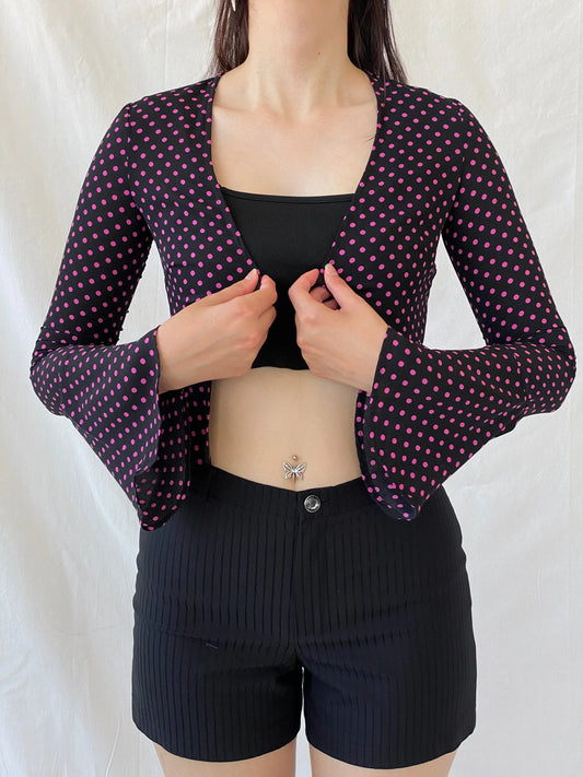 Gorgeous LULU & ROSE Polka Dot Pink Black Long Sleeve Cardigan - 2XS - Balagan Vintage Full Sleeve Top Ayah, cardigan, consignment, NEW IN, Polka Dot, Rand, summer, women top