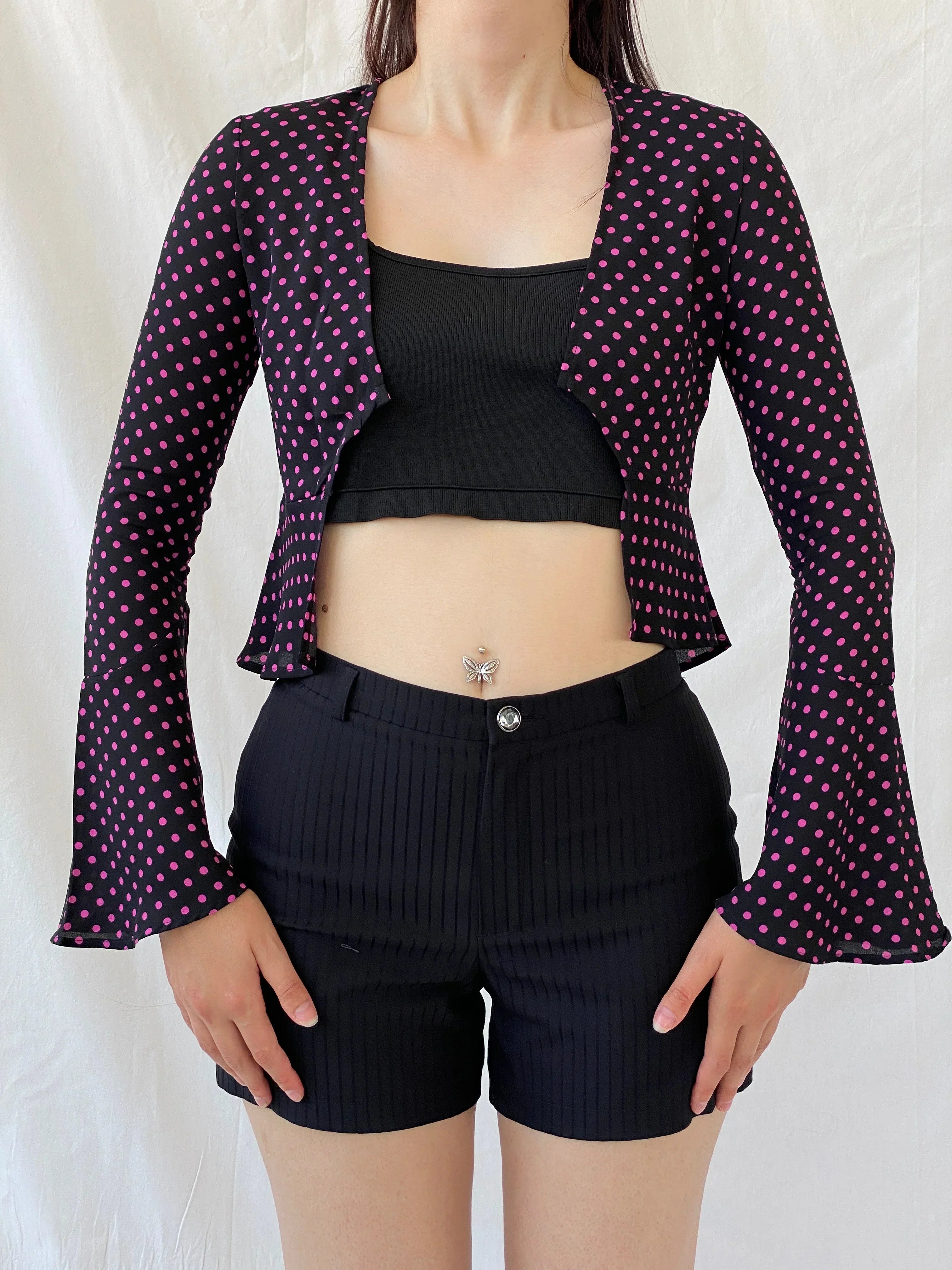 Gorgeous LULU & ROSE Polka Dot Pink Black Long Sleeve Cardigan - 2XS - Balagan Vintage Full Sleeve Top Ayah, cardigan, consignment, NEW IN, Polka Dot, Rand, summer, women top