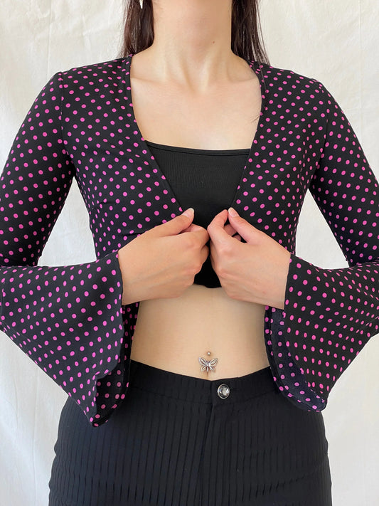 Gorgeous LULU & ROSE Polka Dot Pink Black Long Sleeve Cardigan - 2XS - Balagan Vintage Full Sleeve Top Ayah, cardigan, consignment, NEW IN, Polka Dot, Rand, summer, women top