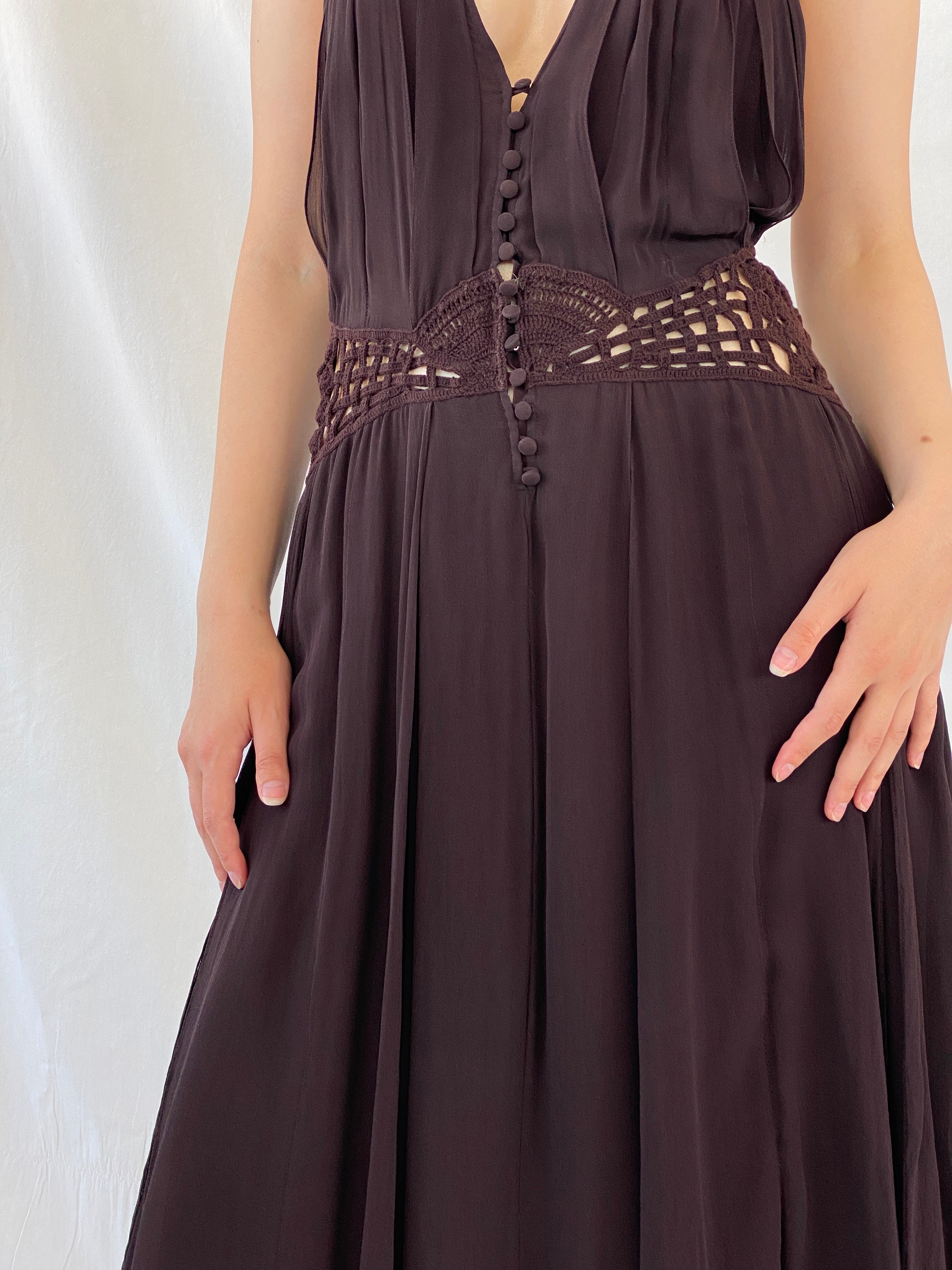 Gorgeous Max Azria Collection Silk Halter Midi Dress with Crochet Waist Detail - M - Balagan Vintage Midi Dress 90s dress, Ayah, dress, Halter Dress, midi dress, NEW IN, silk, summer dress, Wedding Guest