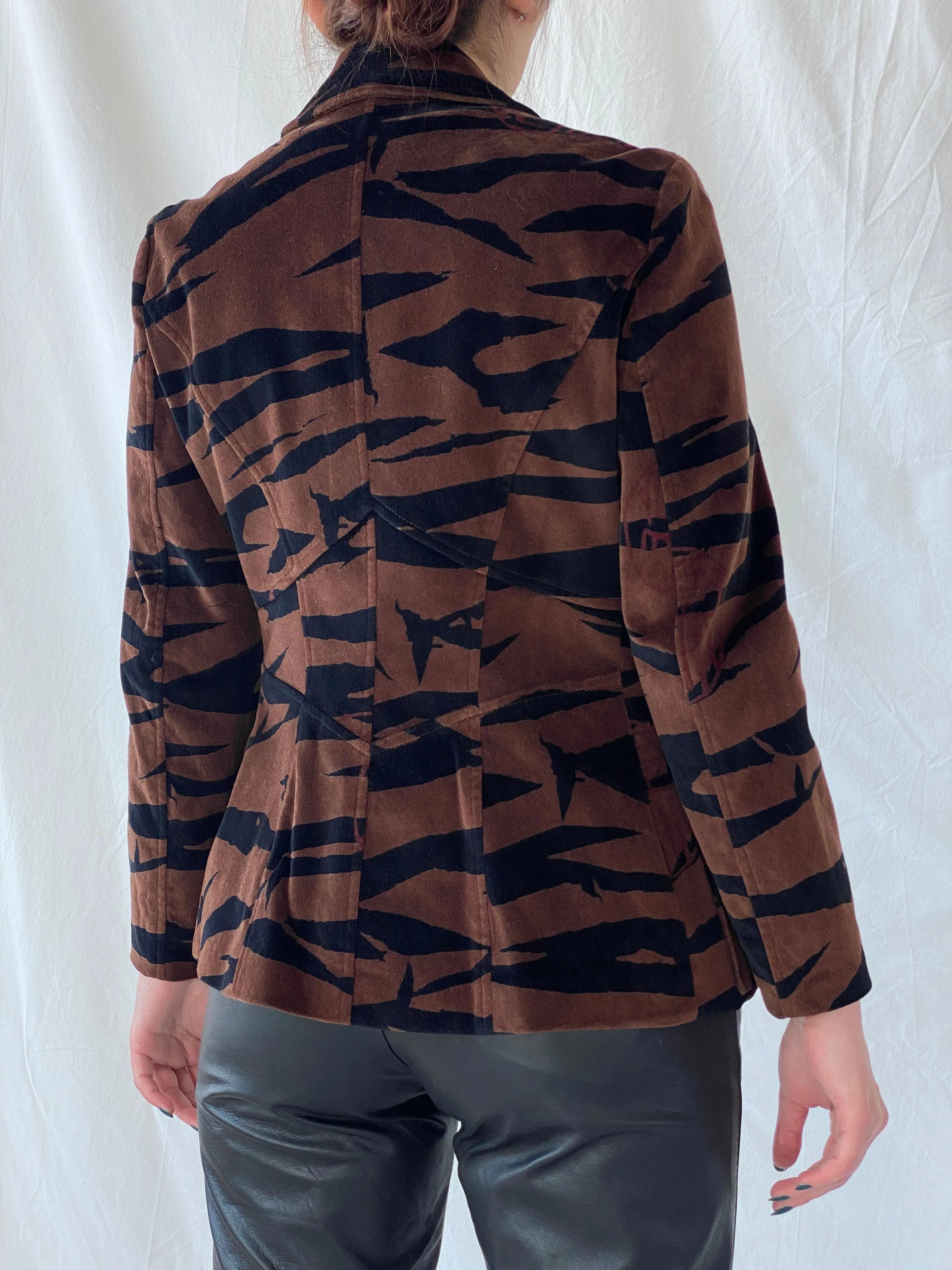 Gorgeous Vintage 90s KENZO JEANS Velvet Tiger Print Brown & Black Heavy Blazer - M - Balagan Vintage Blazer 00s, animal print, Ayah, blazer, Coats&Jackets, consignment, full sleeve blazer, Melika, vintage blazer, Women's Blazers
