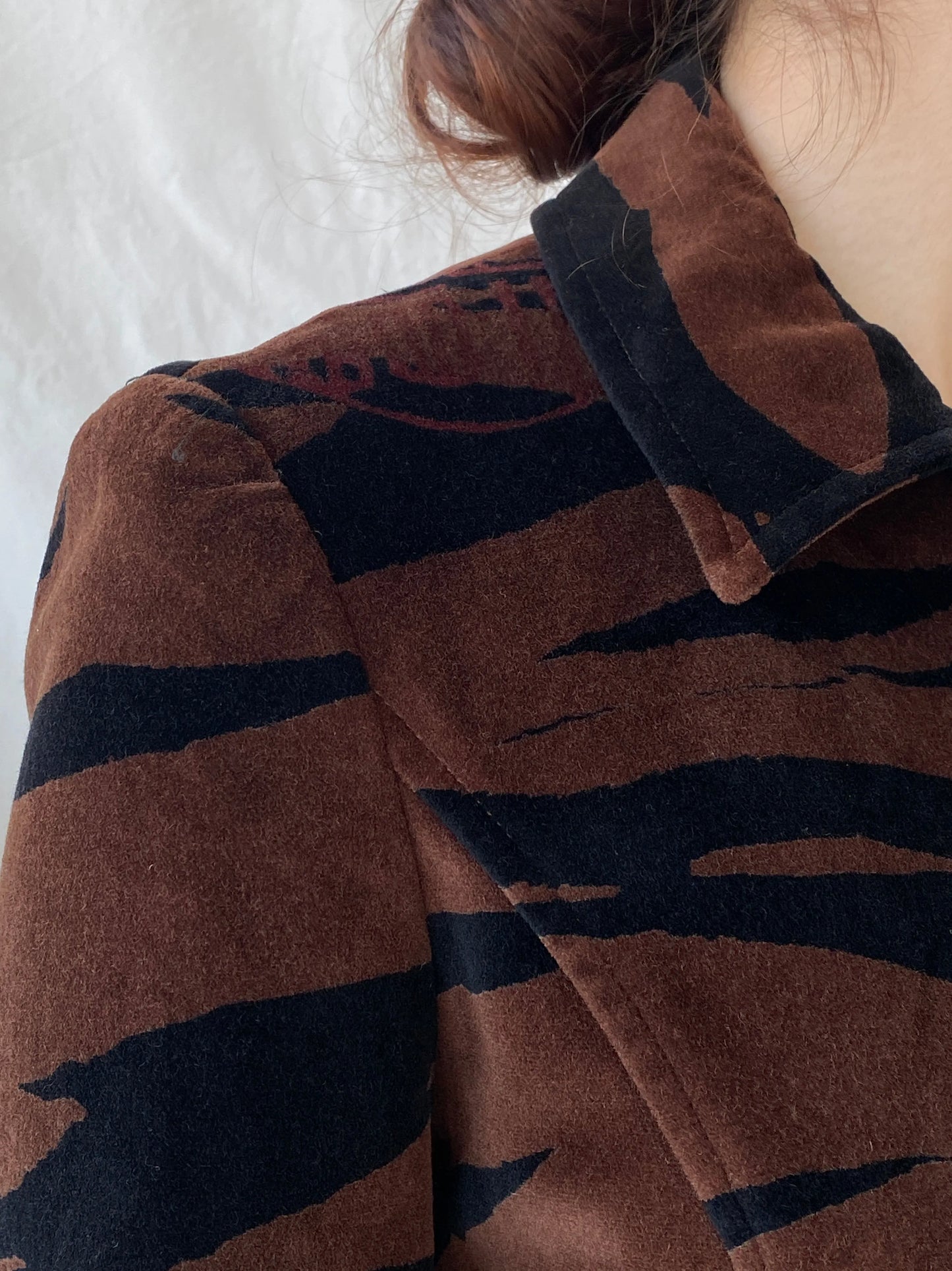 Gorgeous Vintage 90s KENZO JEANS Velvet Tiger Print Brown & Black Heavy Blazer - M - Balagan Vintage Blazer 00s, animal print, Ayah, blazer, Coats&Jackets, consignment, full sleeve blazer, Melika, vintage blazer, Women's Blazers