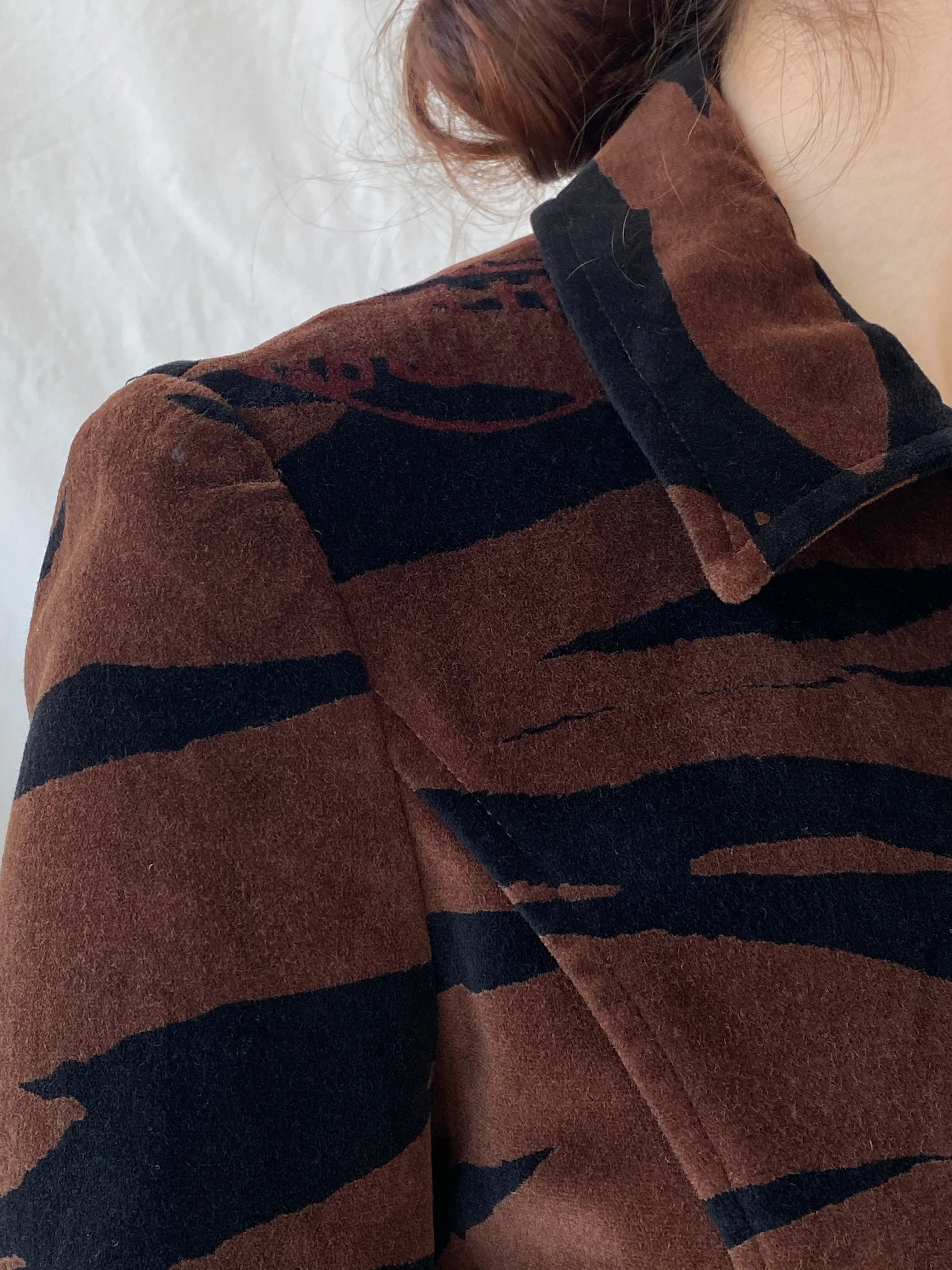 Gorgeous Vintage 90s KENZO JEANS Velvet Tiger Print Brown & Black Heavy Blazer - M - Balagan Vintage Blazer 00s, animal print, Ayah, blazer, Coats&Jackets, consignment, full sleeve blazer, Melika, vintage blazer, Women's Blazers