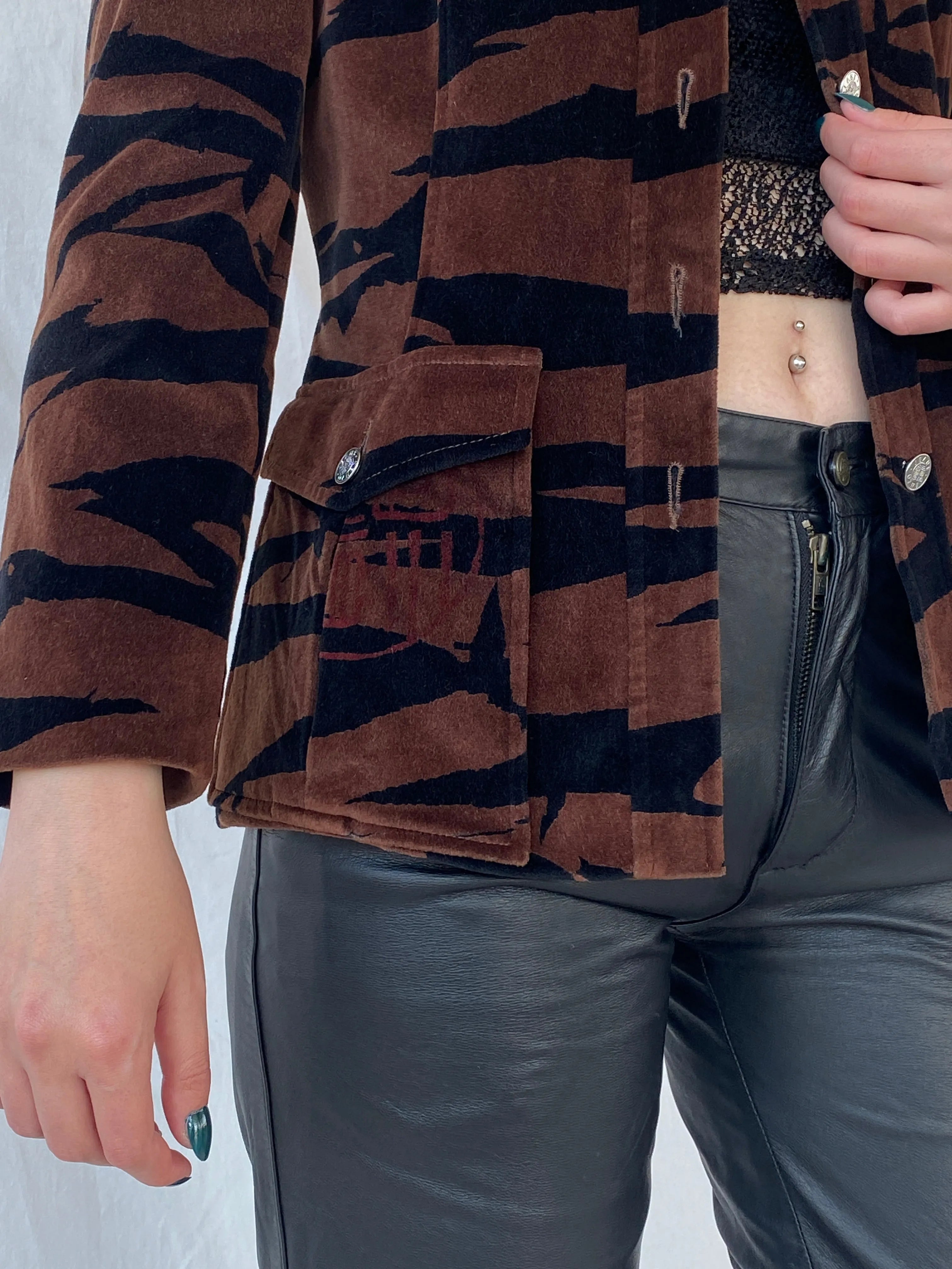 Gorgeous Vintage 90s KENZO JEANS Velvet Tiger Print Brown & Black Heavy Blazer - M - Balagan Vintage Blazer 00s, animal print, Ayah, blazer, Coats&Jackets, consignment, full sleeve blazer, Melika, vintage blazer, Women's Blazers
