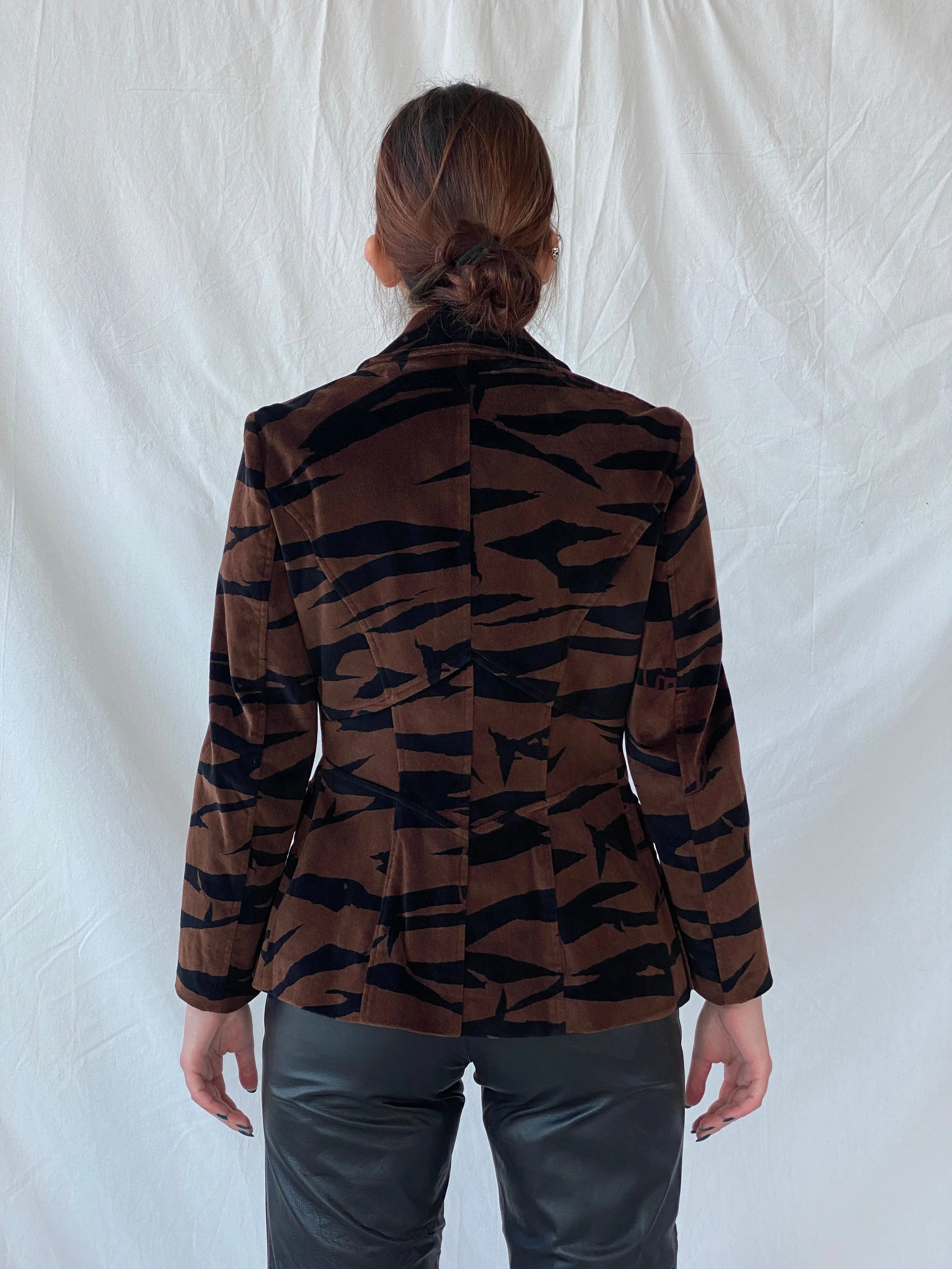Gorgeous Vintage 90s KENZO JEANS Velvet Tiger Print Brown & Black Heavy Blazer - M - Balagan Vintage Blazer 00s, animal print, Ayah, blazer, Coats&Jackets, consignment, full sleeve blazer, Melika, vintage blazer, Women's Blazers